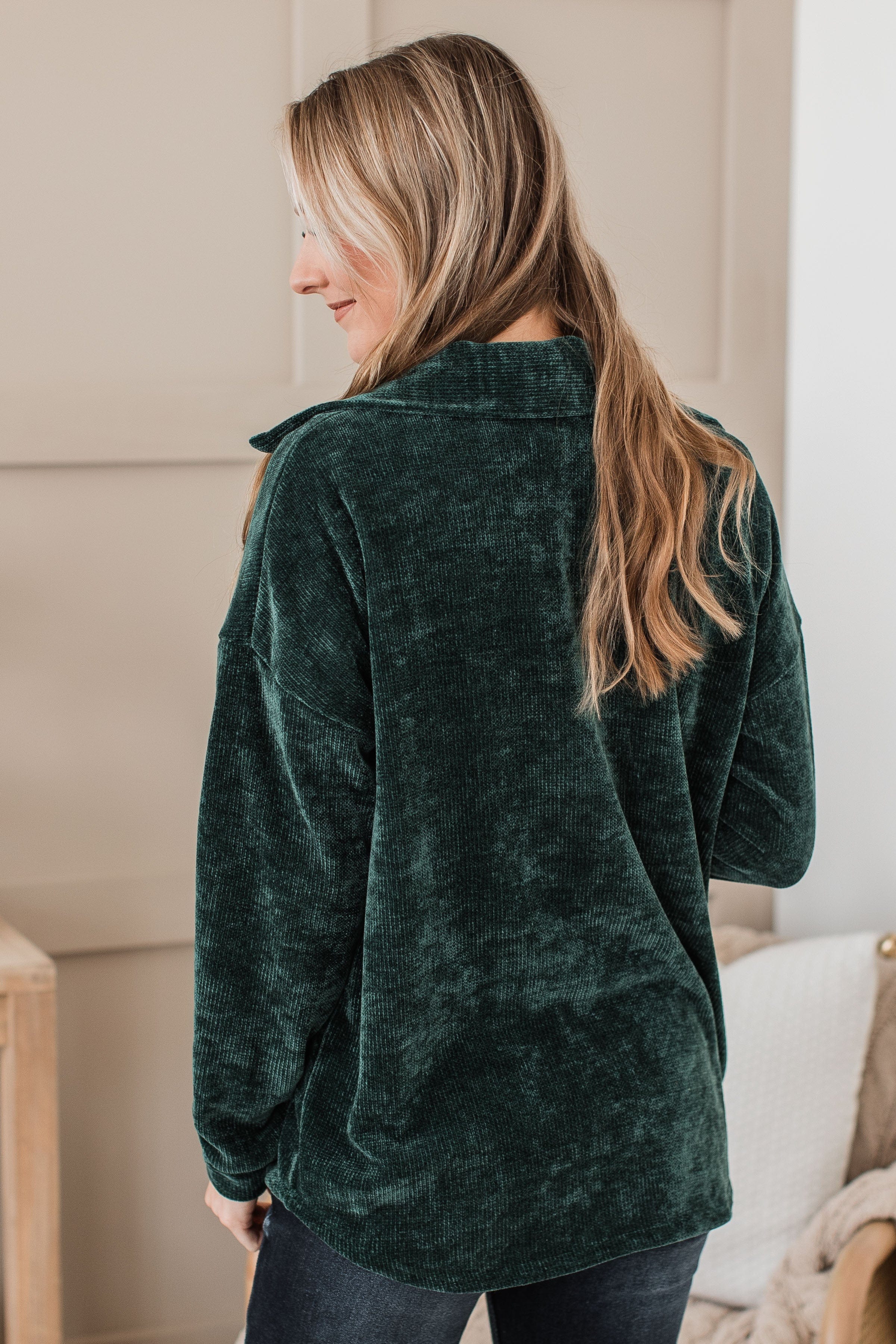 Cause For Applause Knit Button Top- Forest Green - Image 7