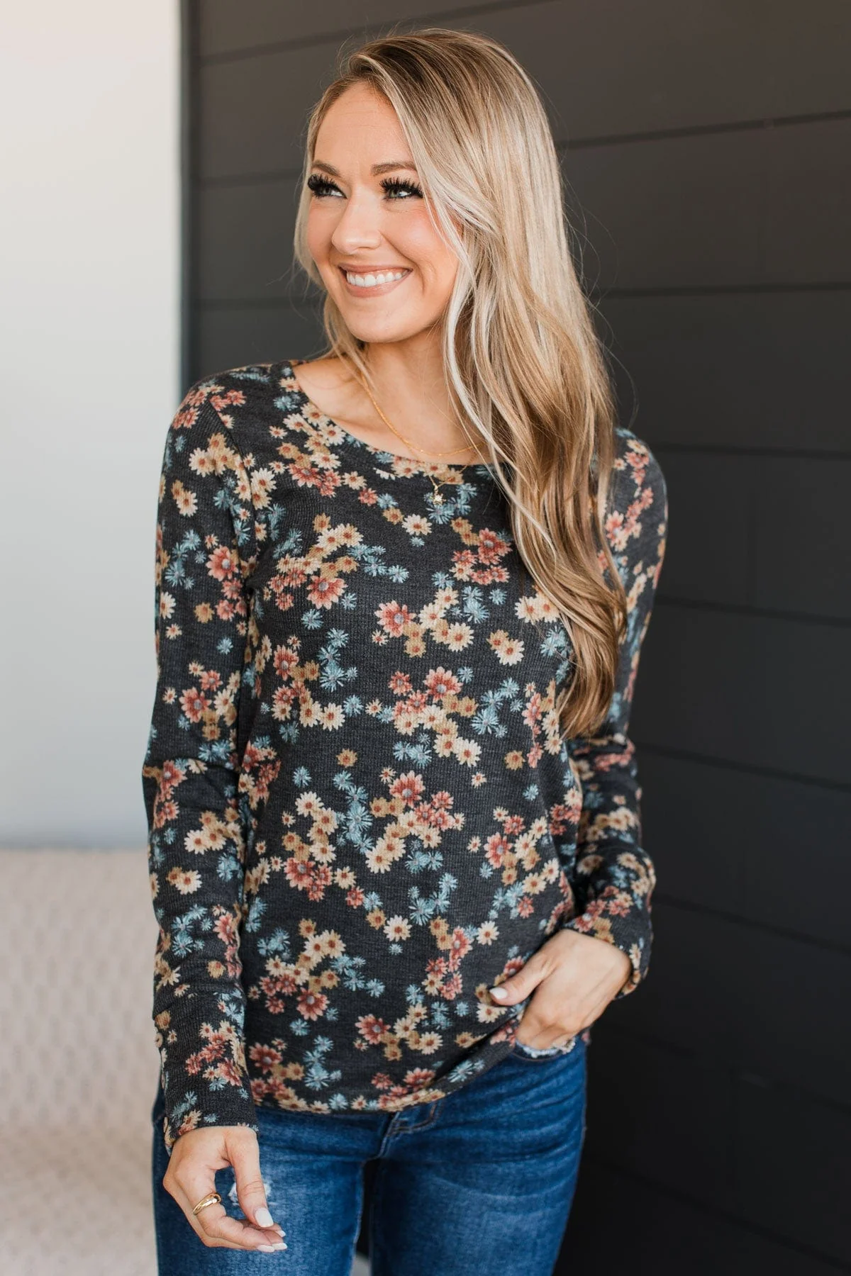 Cause For Celebration Floral Top- Charcoal - Image 3