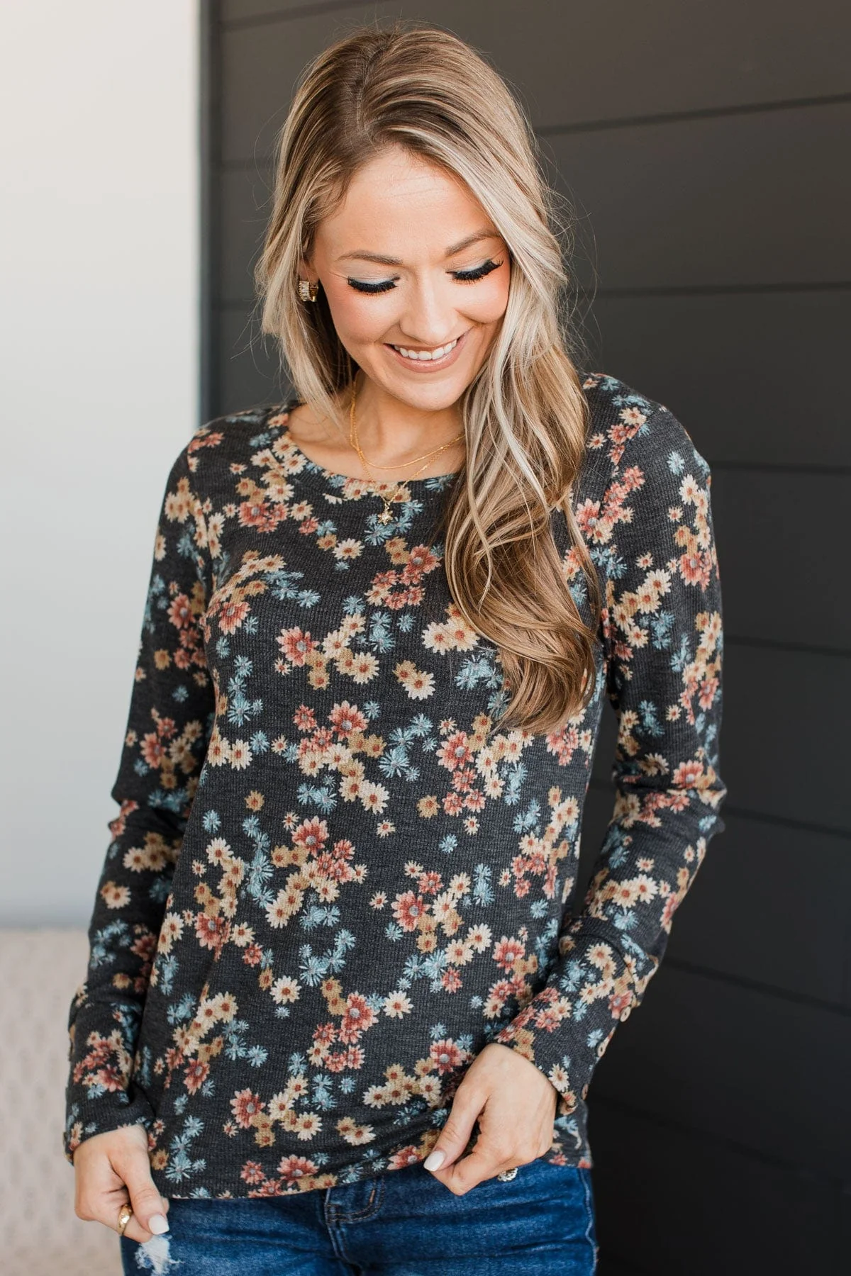 Cause For Celebration Floral Top- Charcoal - Image 5