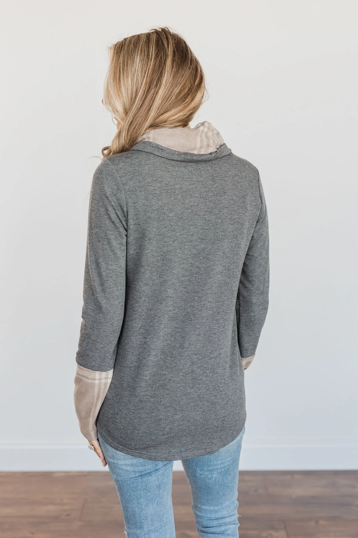 Celebrate The Season Cowl Neck Top- Charcoal & Taupe - Image 10