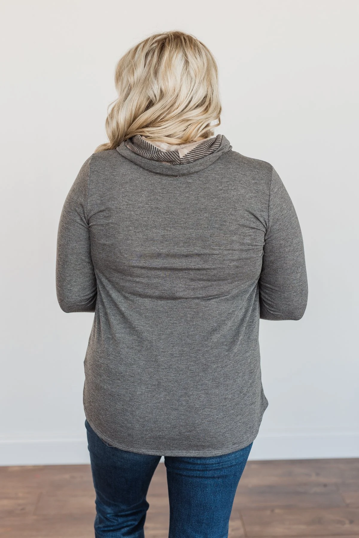 Celebrate The Season Cowl Neck Top- Charcoal & Taupe - Image 11