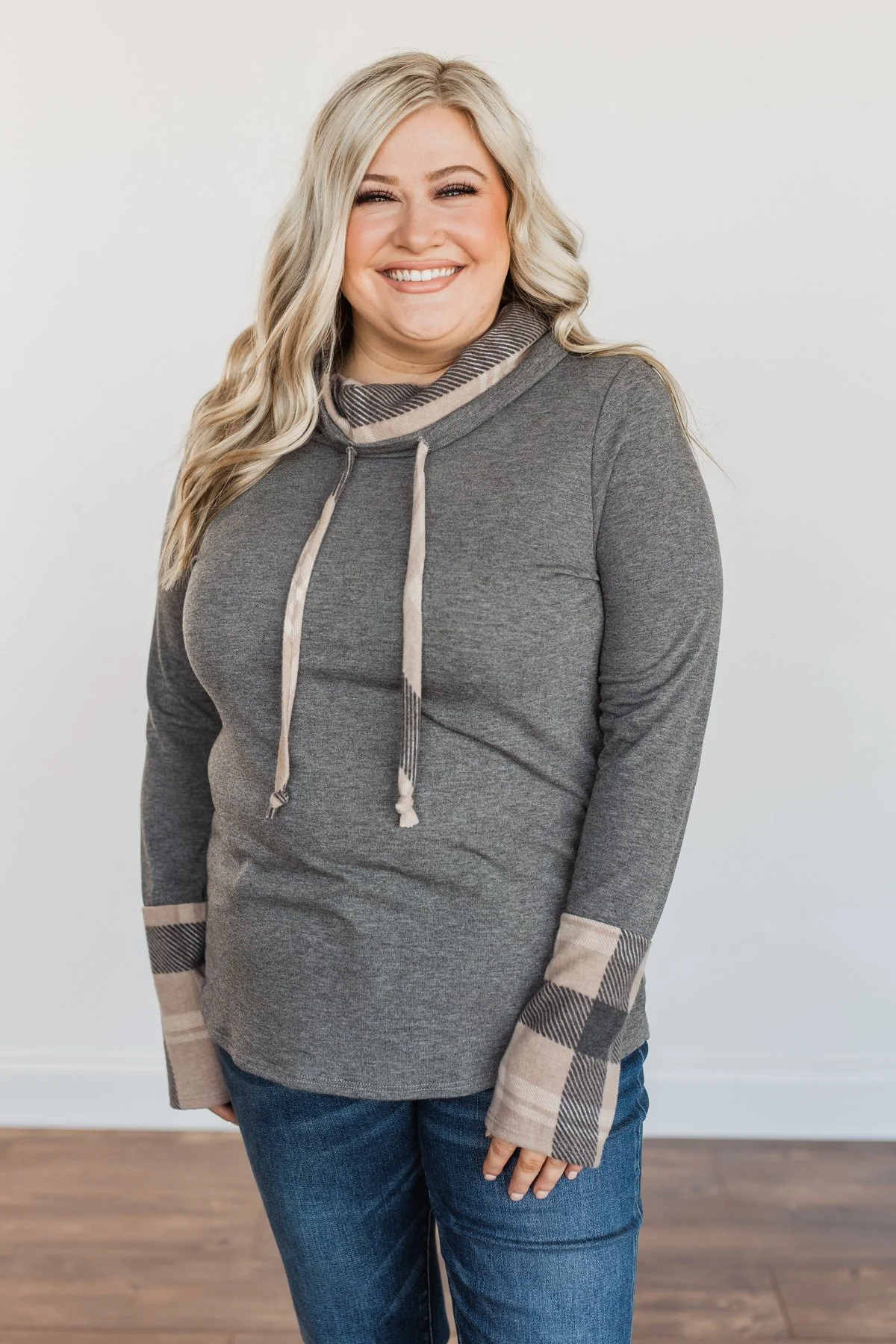 Celebrate The Season Cowl Neck Top- Charcoal & Taupe - Image 5