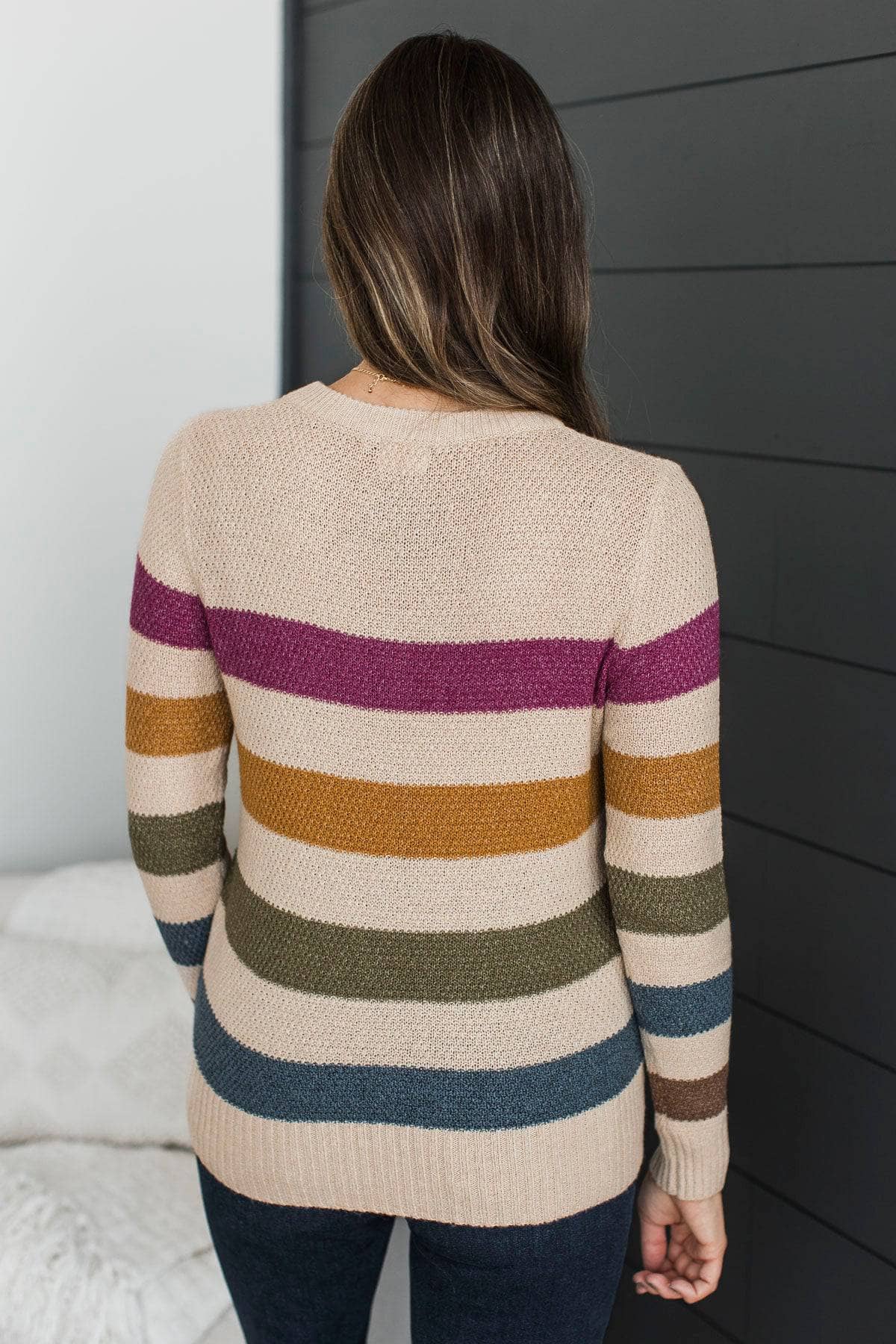 Celebratory Moments Striped Knit Sweater- Light Taupe - Image 7