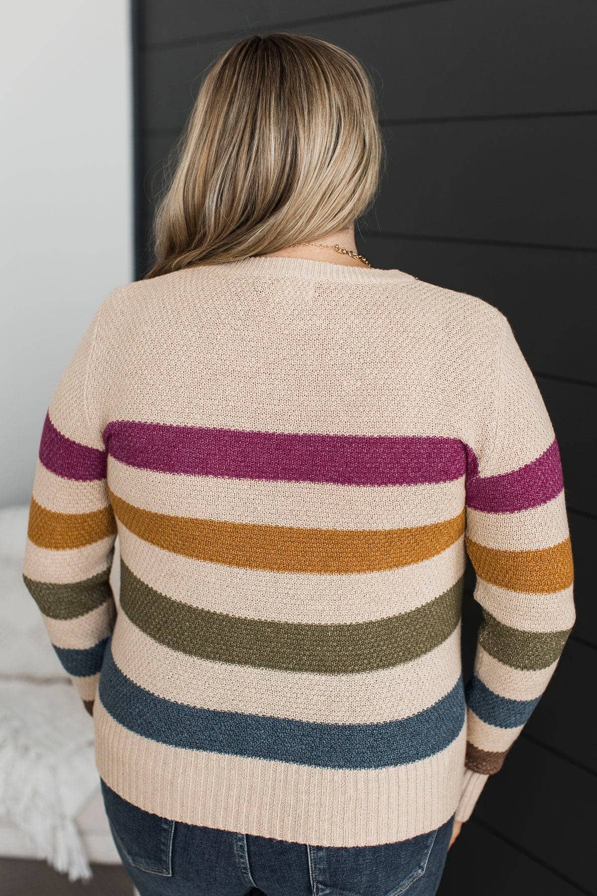 Celebratory Moments Striped Knit Sweater- Light Taupe - Image 8
