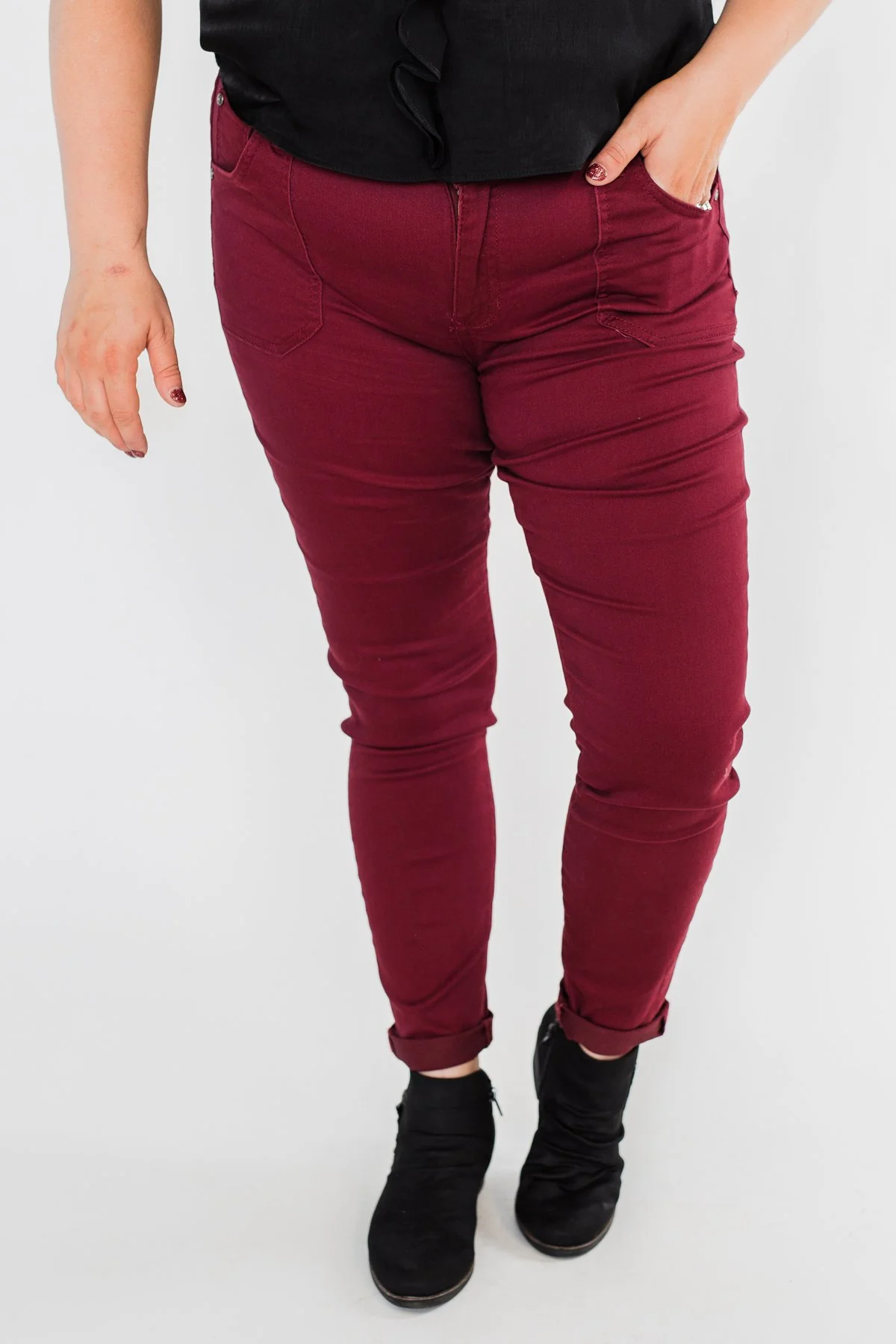 Celebrity Pink Ankle Skinny Jeans- Burgundy - Image 6