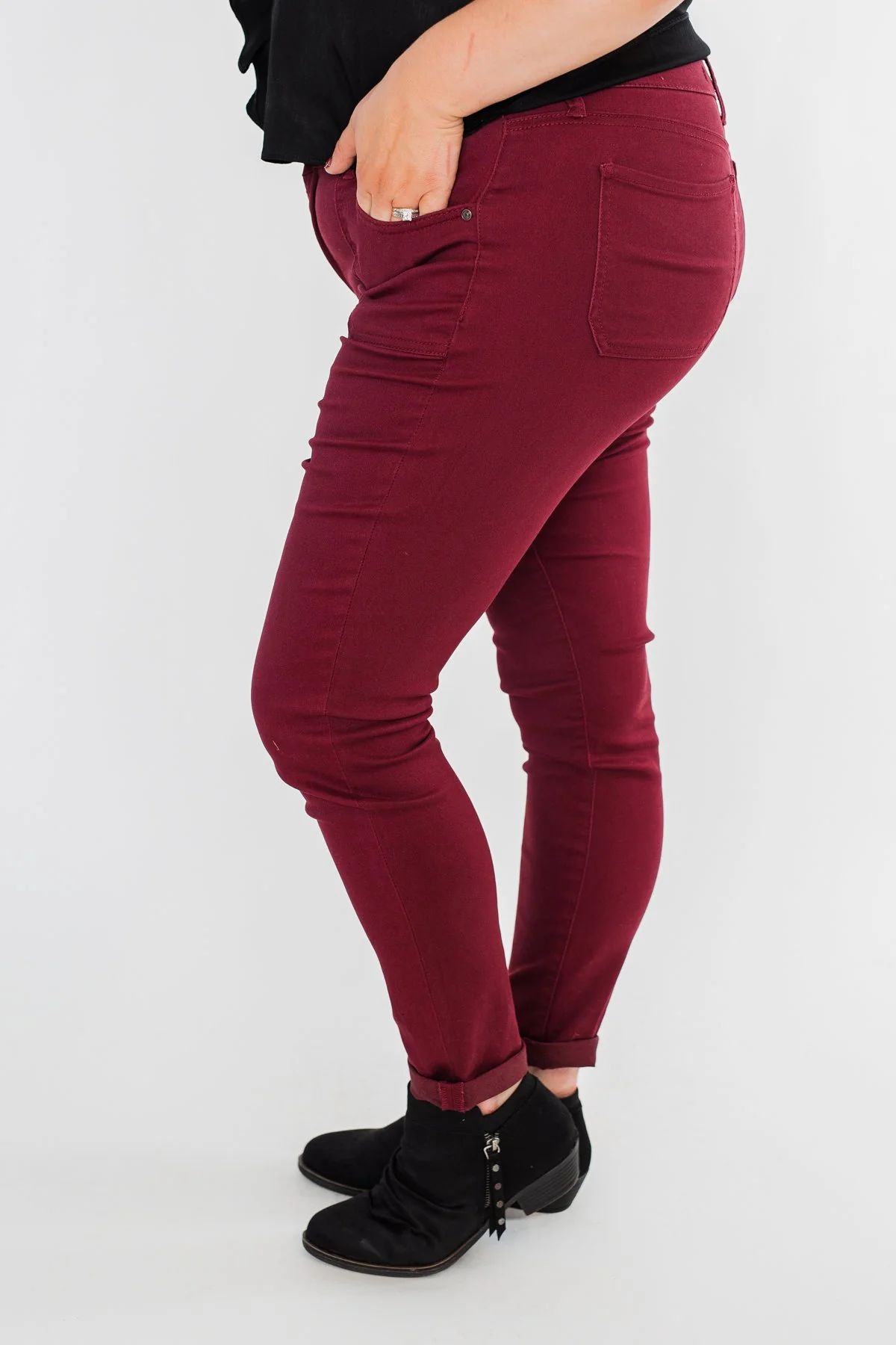 Celebrity Pink Ankle Skinny Jeans- Burgundy - Image 8