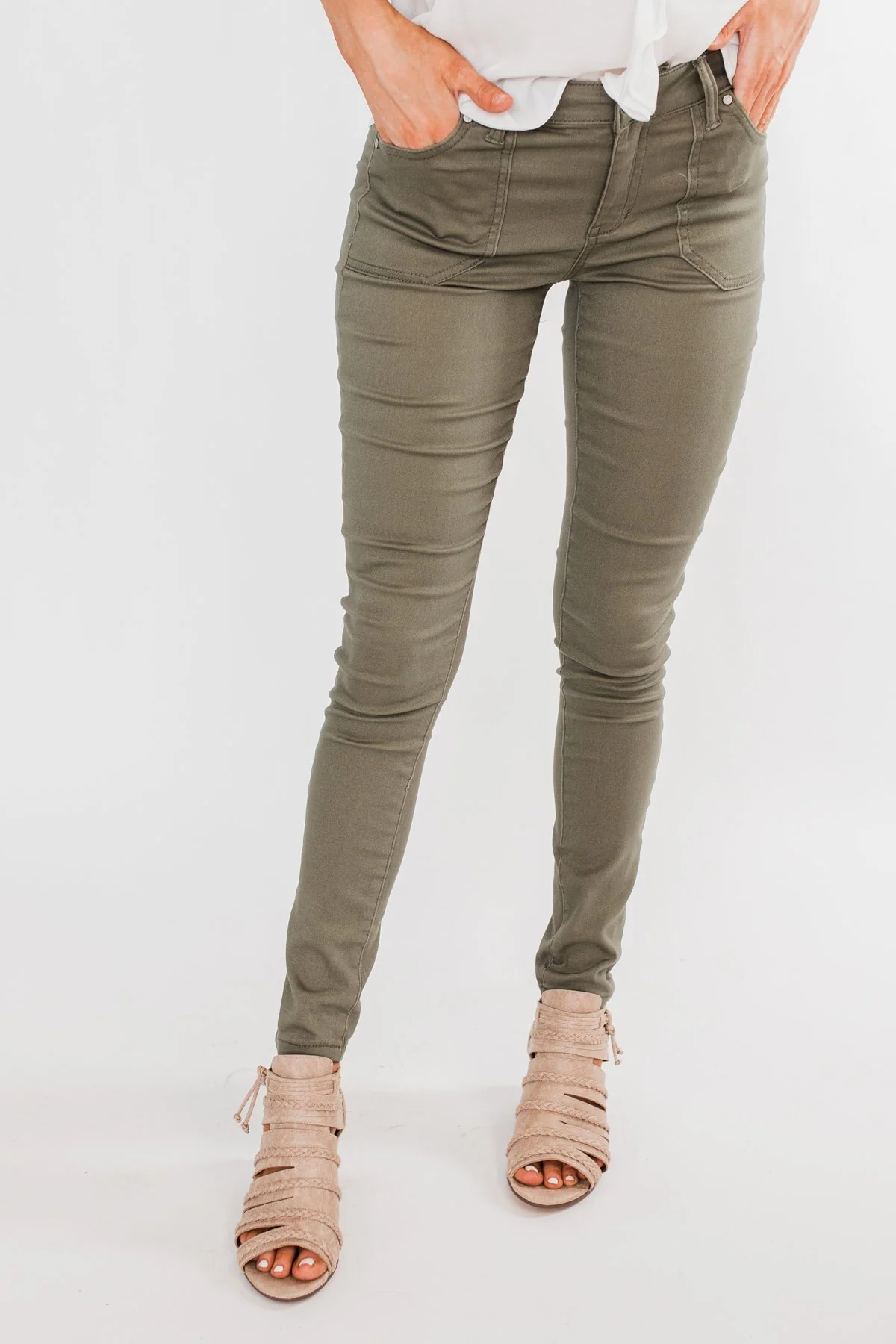Celebrity Pink Ankle Skinny Jeans- Olive - Image 5