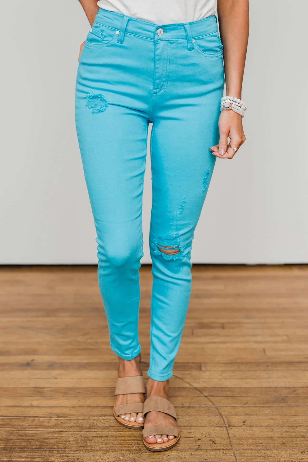 Celebrity Pink Distressed Skinny Jeans- Light Blue - Image 2