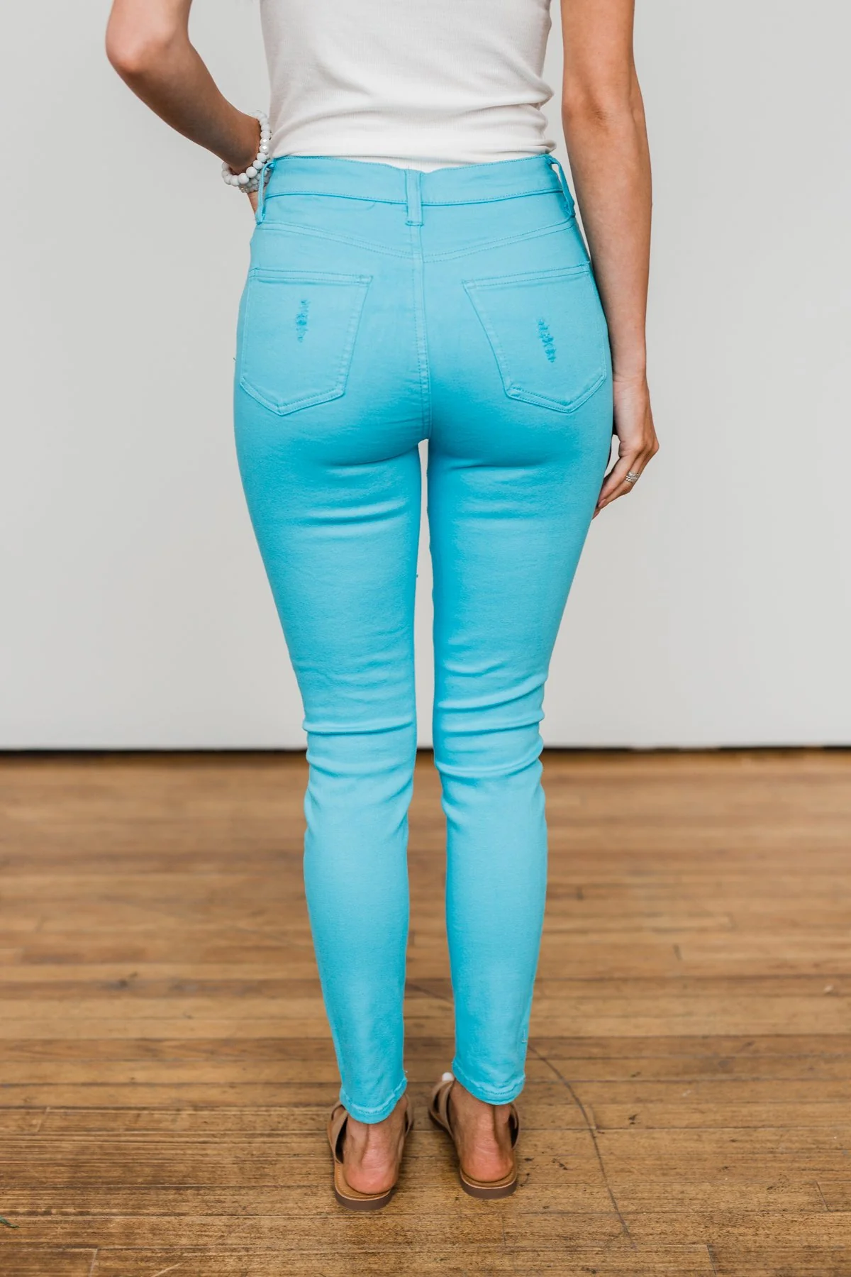 Celebrity Pink Distressed Skinny Jeans- Light Blue - Image 5