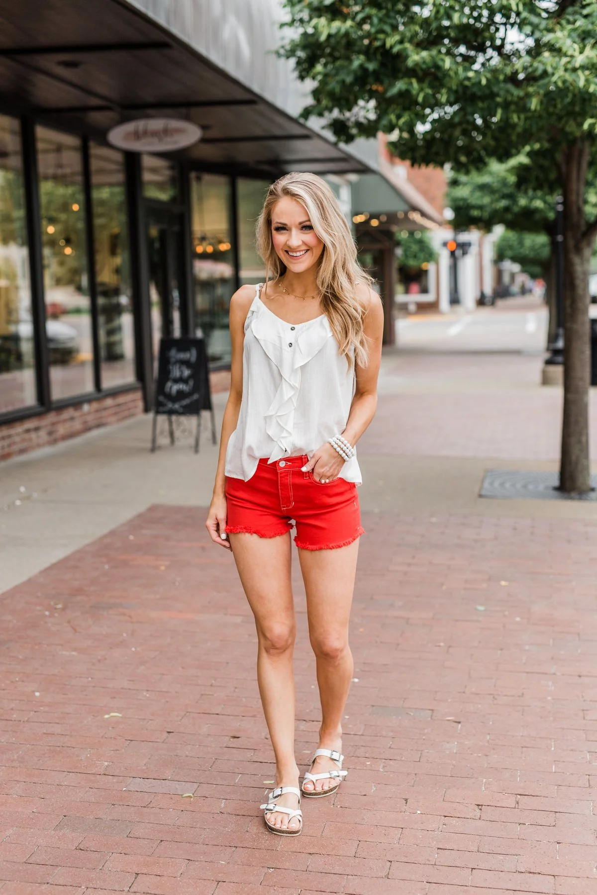 Celebrity Pink Frayed Hem Shorts- Fire Red - Image 2