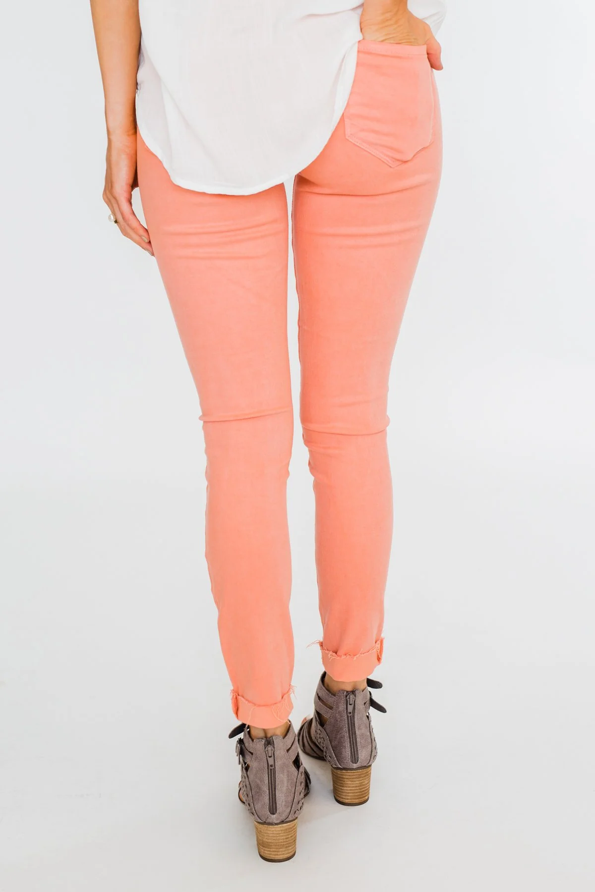 Cello Distressed Colored Skinny Jeans- Peach - Image 8