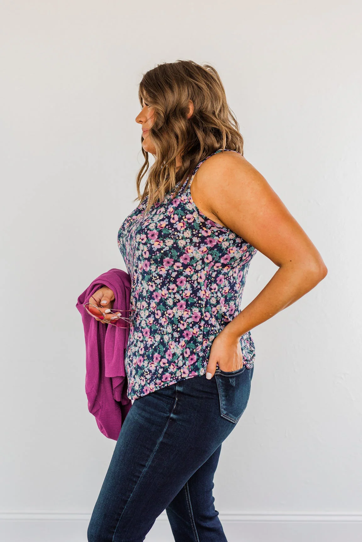 Center Of Attention Floral Tank Top- Navy - Image 9