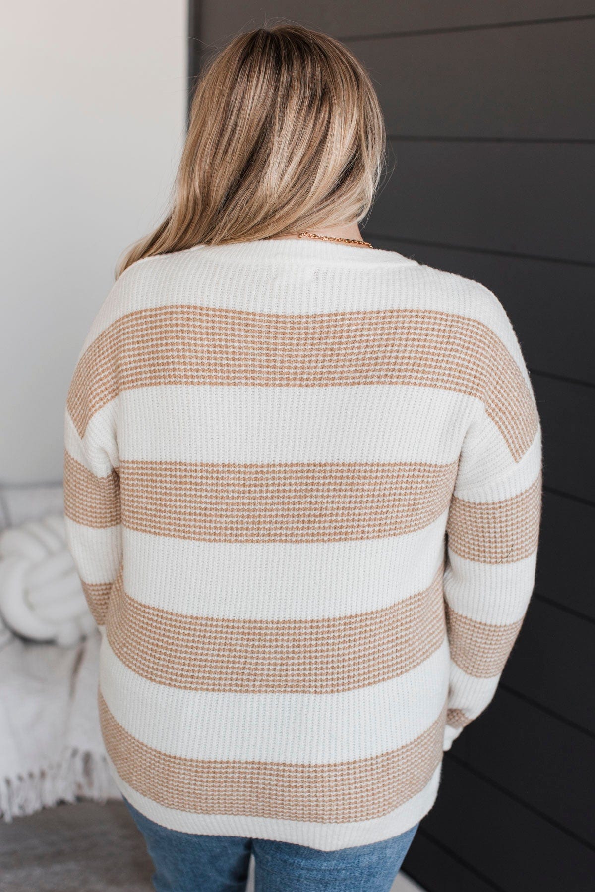 Center Of Your World Knit Sweater- Ivory & Camel - Image 7
