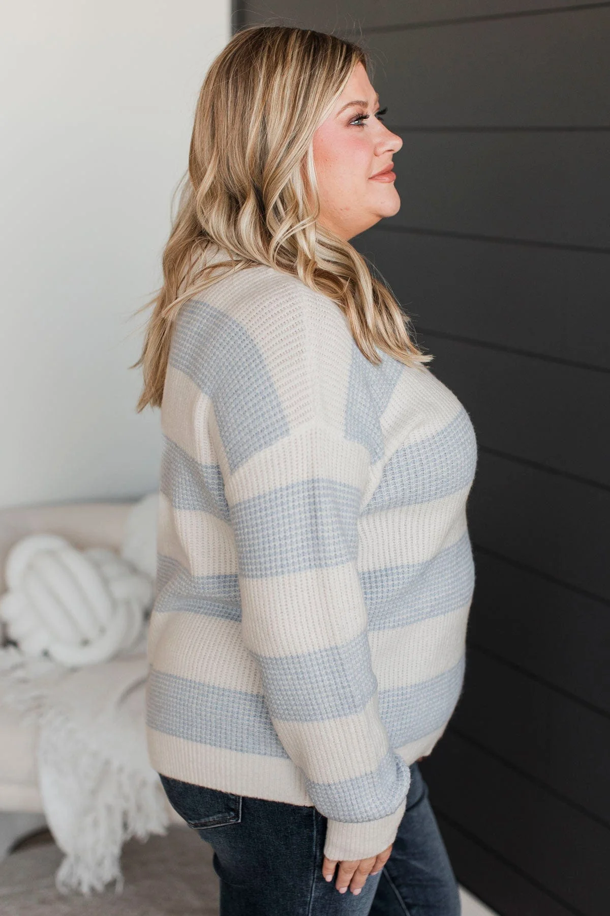 Center Of Your World Knit Sweater- Ivory & Chambray - Image 5