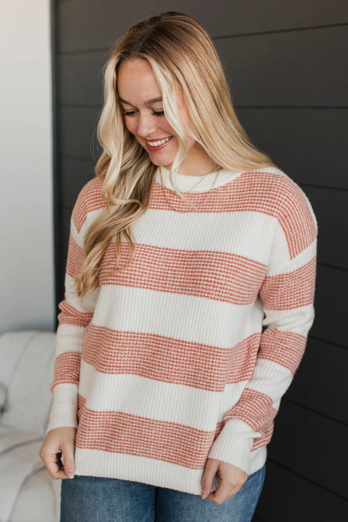 Center Of Your World Knit Sweater- Ivory & Coral - Image 2