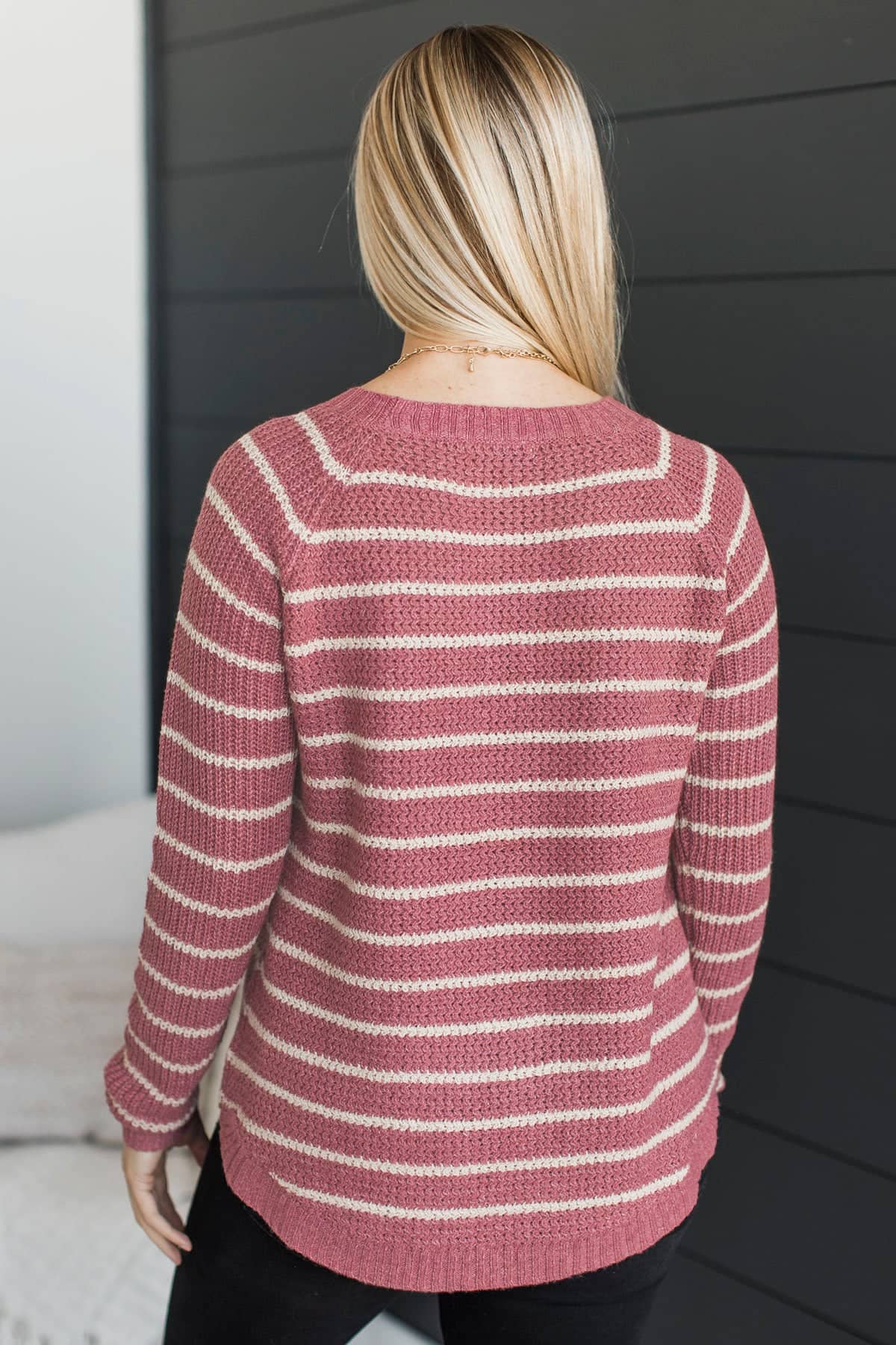 Certain About Us Striped Knit Sweater- Rose - Image 7