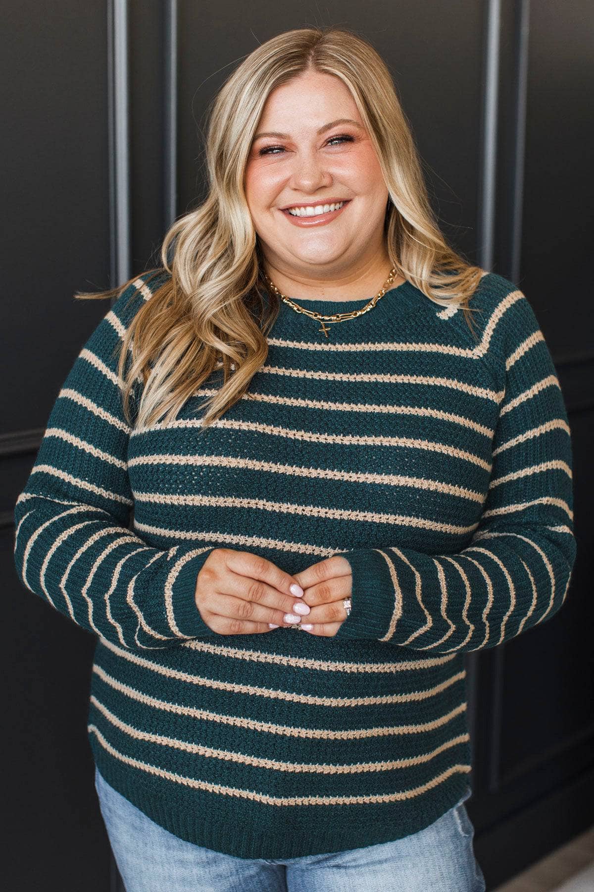 Certain About Us Striped Knit Sweater- Teal - Image 2