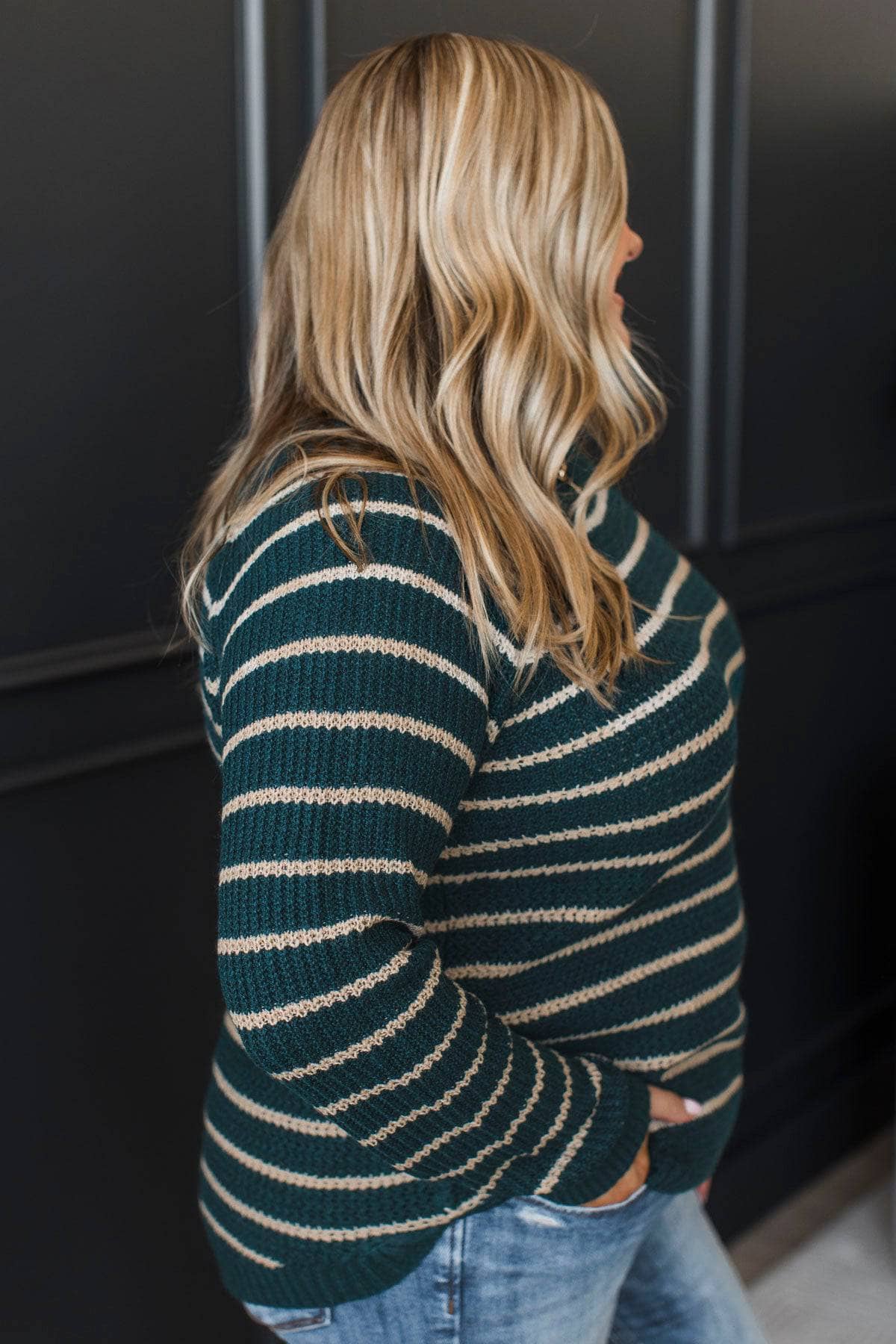 Certain About Us Striped Knit Sweater- Teal - Image 5