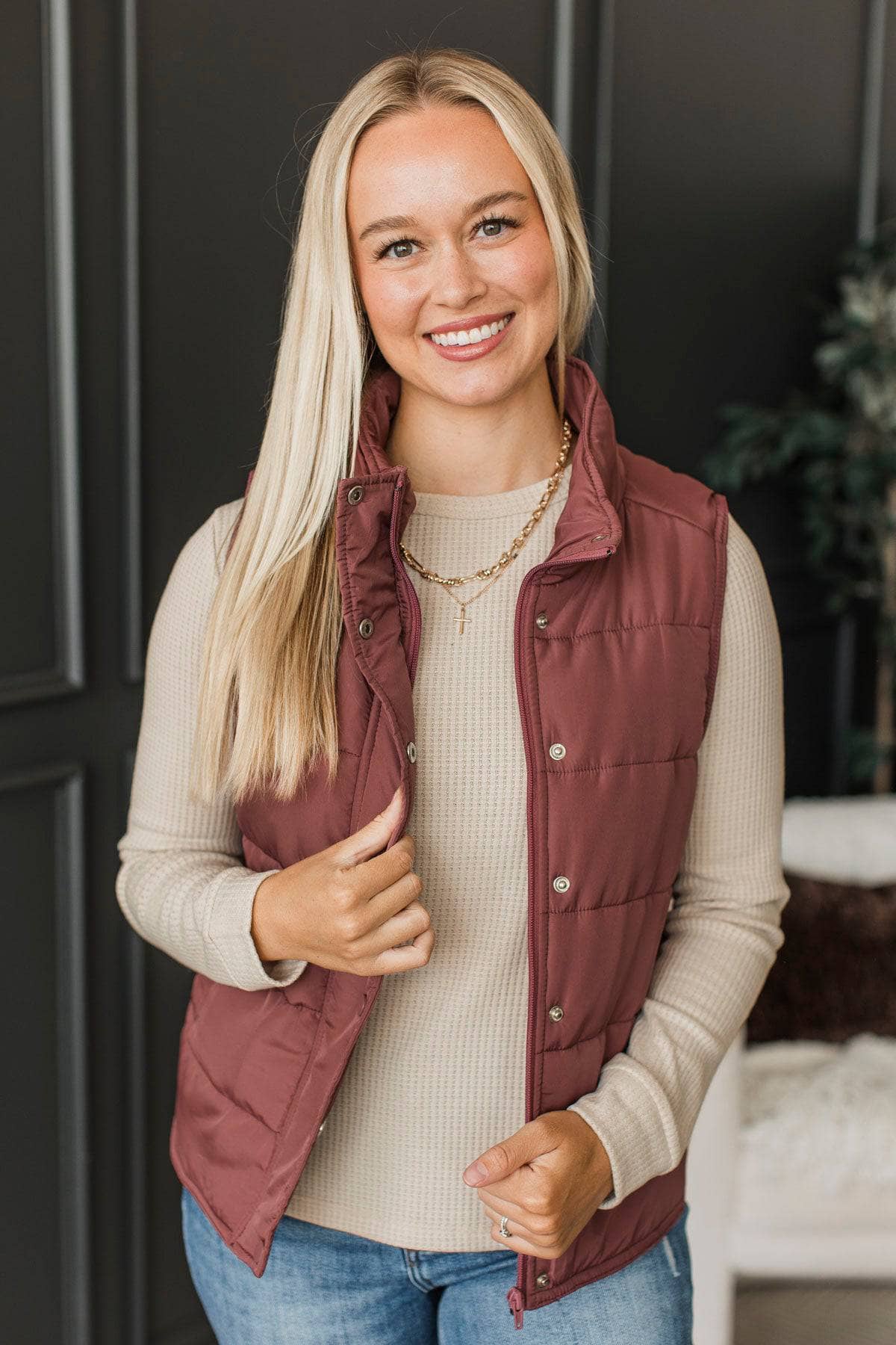 Certainly Adorable Puffer Vest- Dusty Rose - Image 2