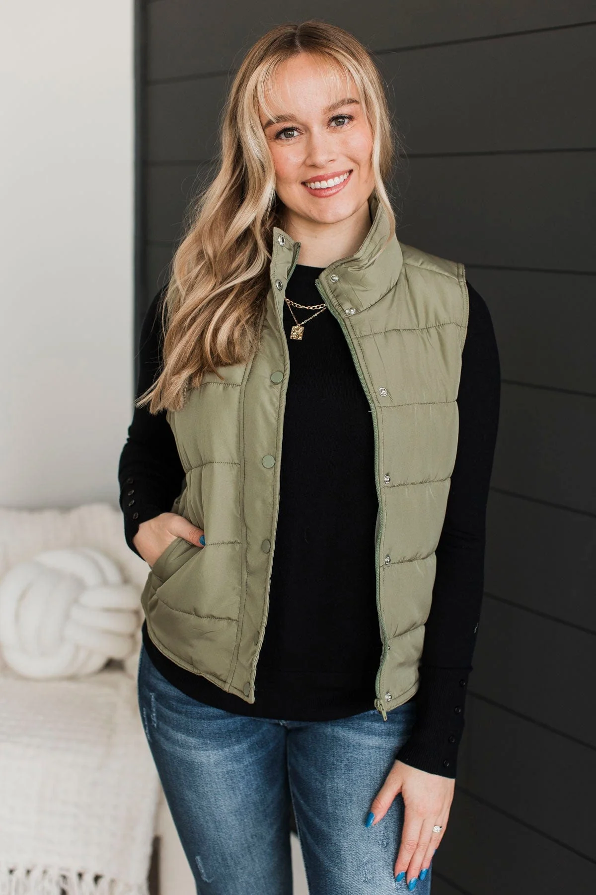 Certainly Adorable Puffer Vest- Sage - Image 3