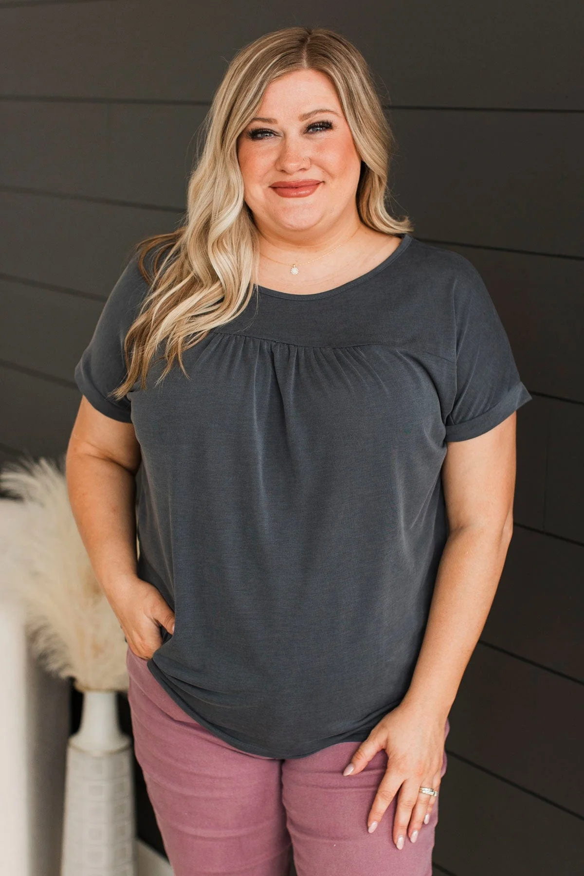 Certainly Sweet Knit Top- Charcoal - Image 4