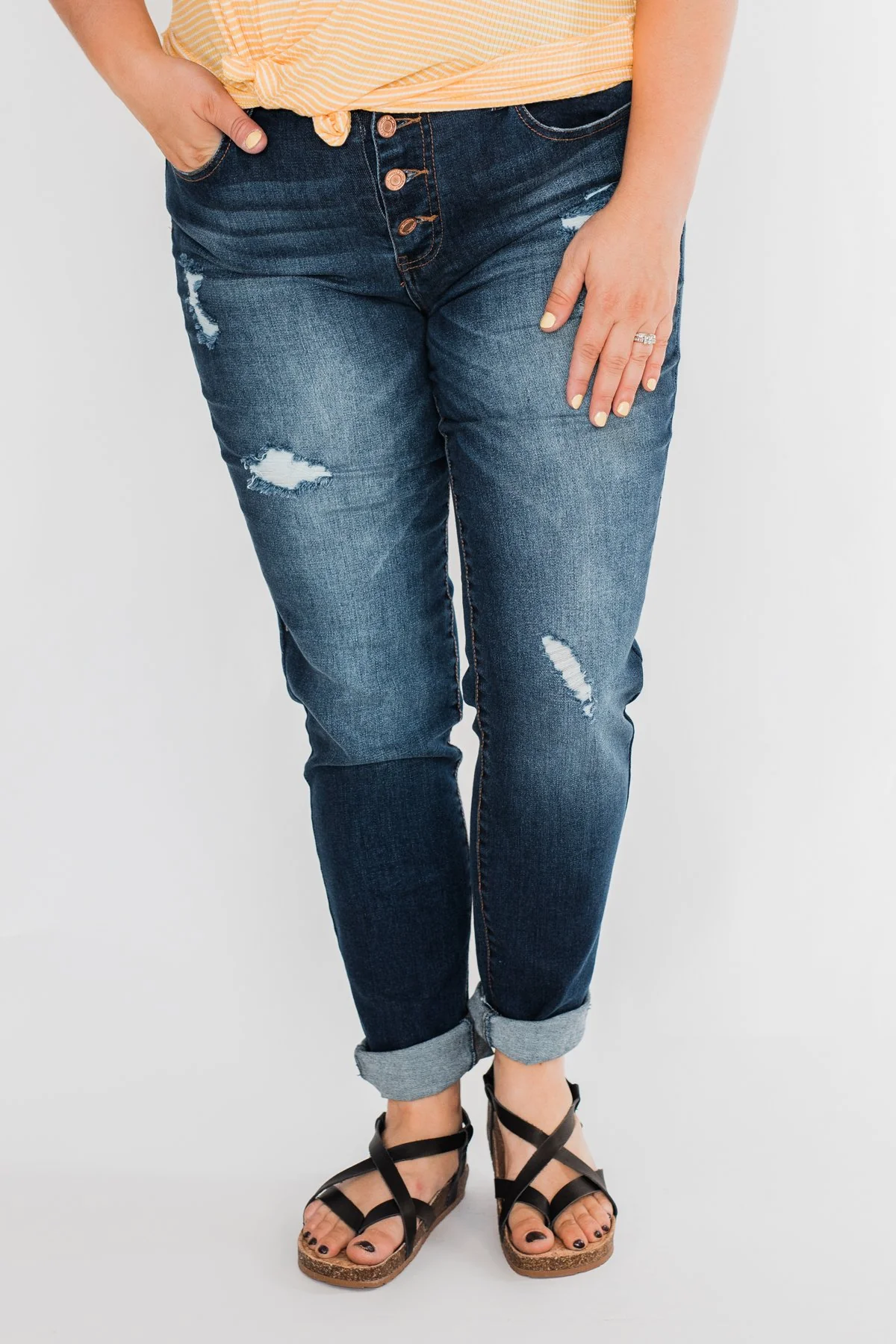 C'est Toi Distressed Button Fly Skinnies- Emily Wash - Image 2