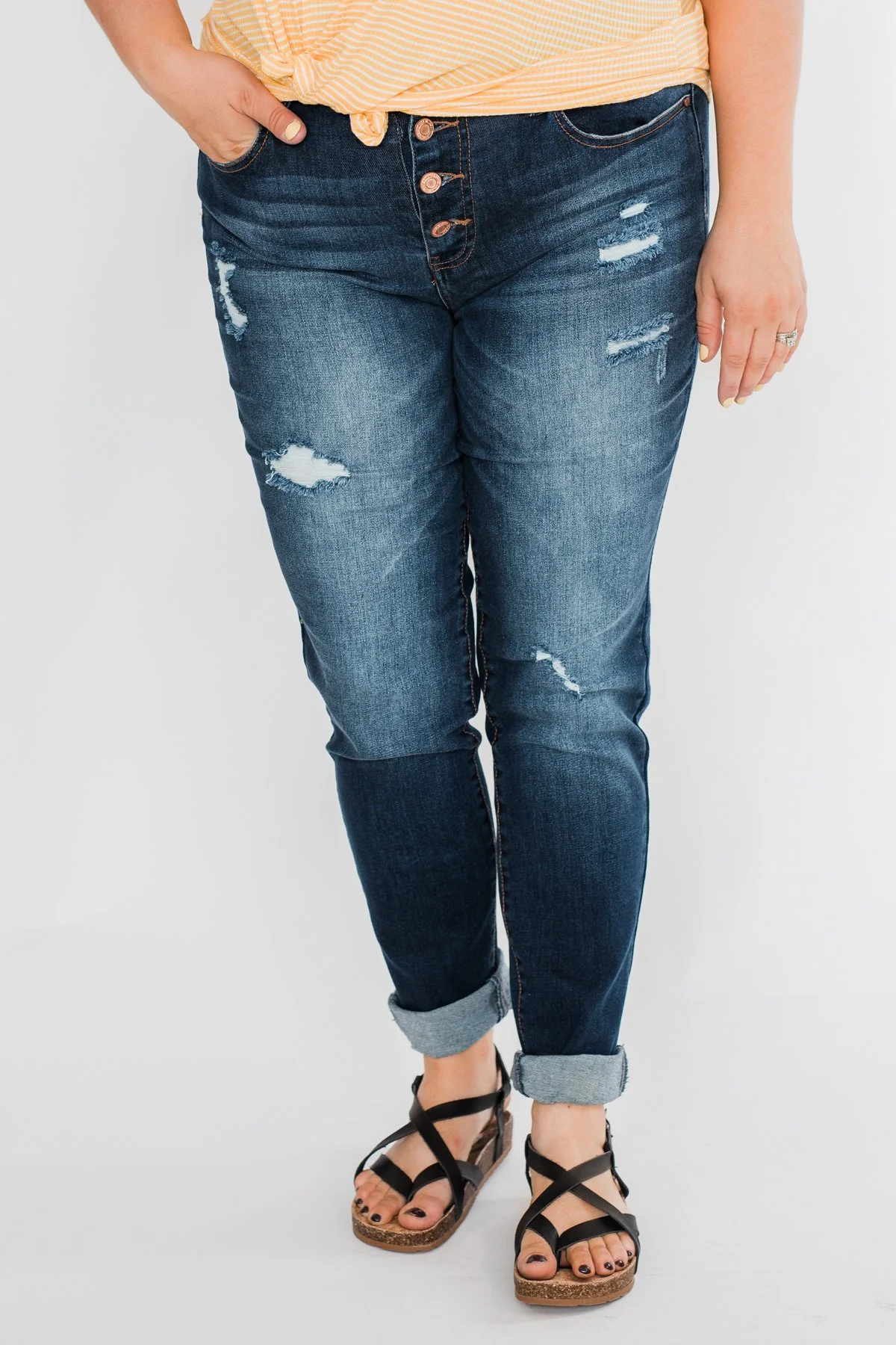C'est Toi Distressed Button Fly Skinnies- Emily Wash - Image 4