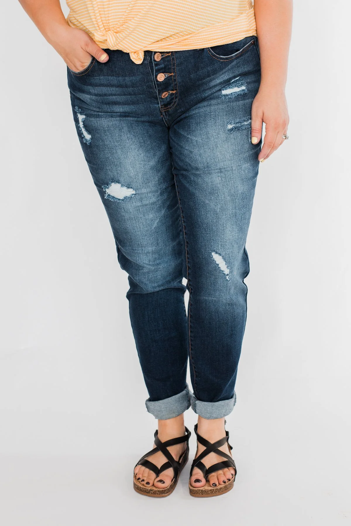 C'est Toi Distressed Button Fly Skinnies- Emily Wash - Image 6