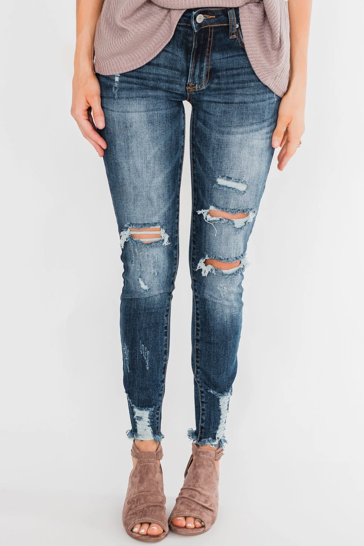C'est Toi Distressed Skinny Jeans- Fiona Dark Wash