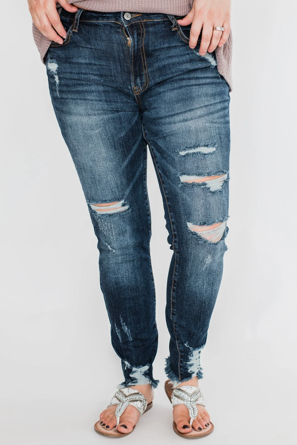C'est Toi Distressed Skinny Jeans- Fiona Dark Wash - Image 2