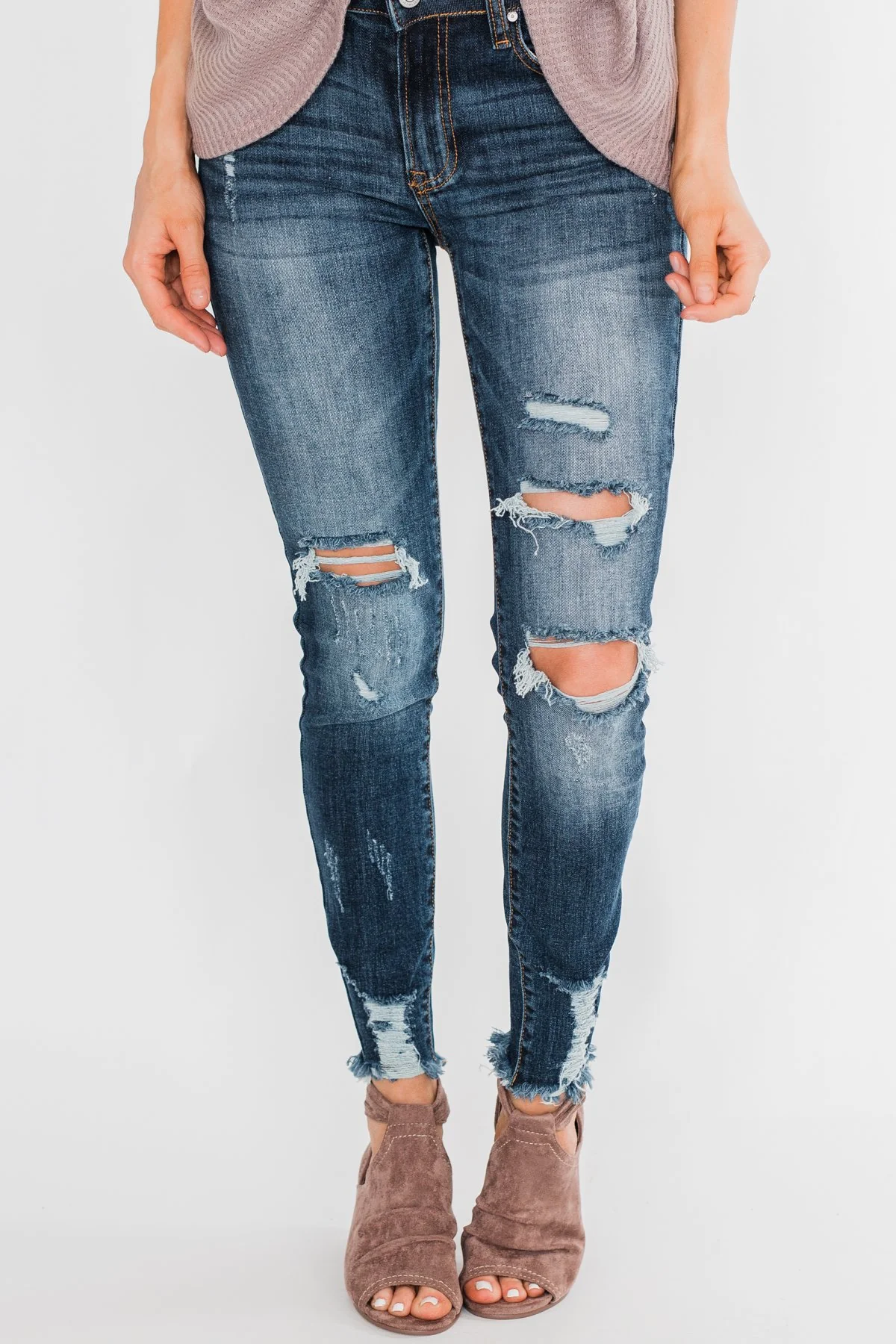 C'est Toi Distressed Skinny Jeans- Fiona Dark Wash - Image 3
