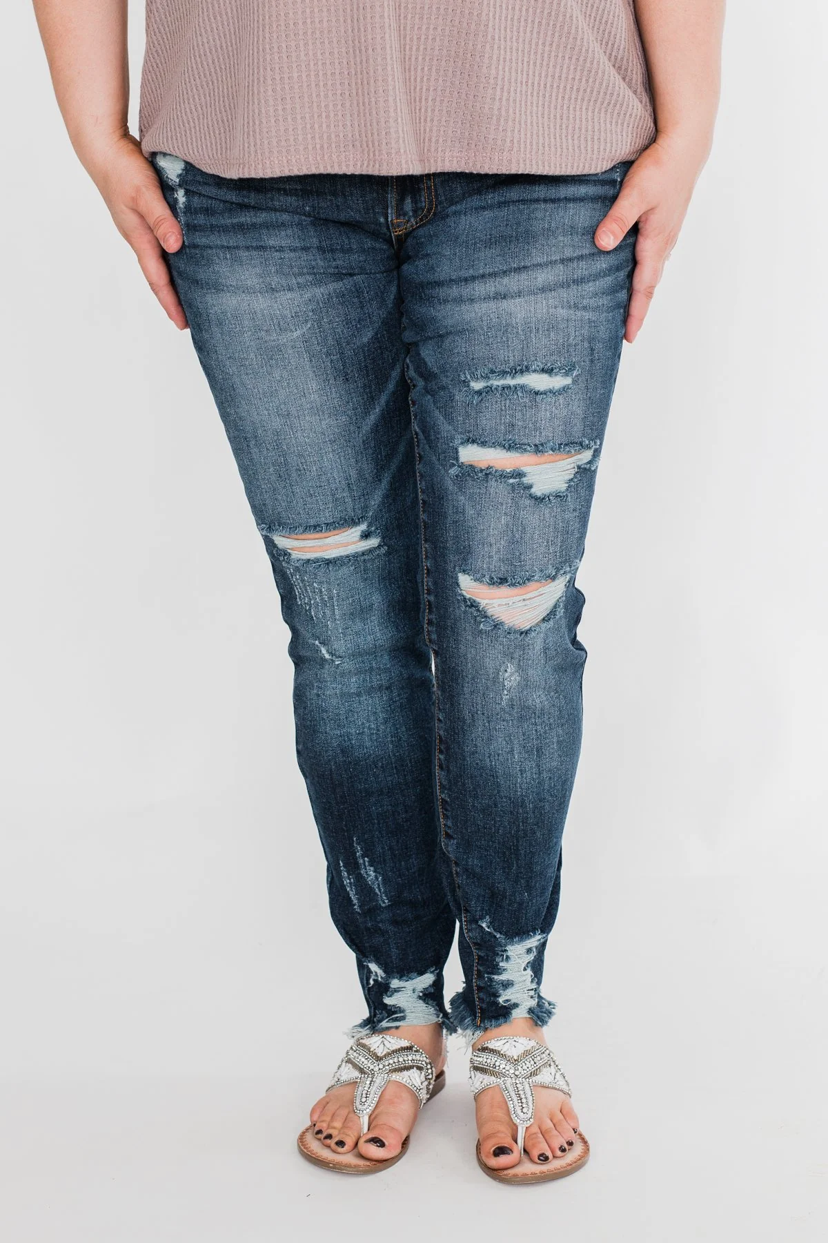 C'est Toi Distressed Skinny Jeans- Fiona Dark Wash - Image 4
