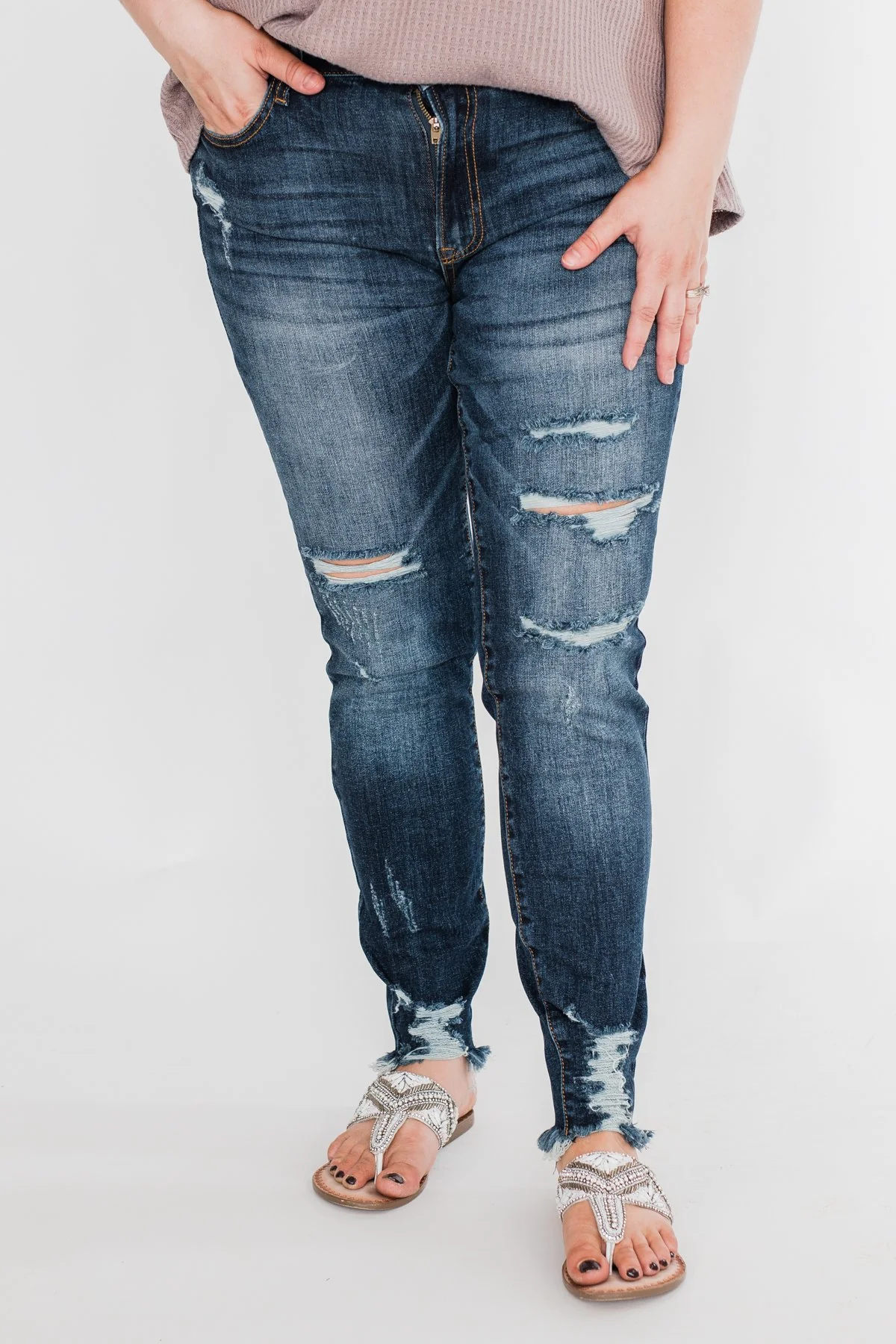 C'est Toi Distressed Skinny Jeans- Fiona Dark Wash - Image 6