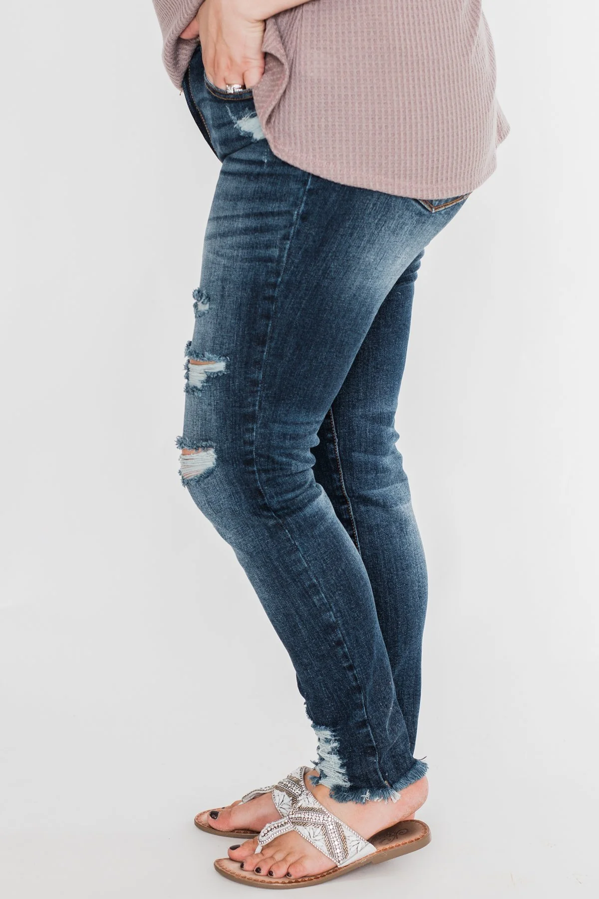 C'est Toi Distressed Skinny Jeans- Fiona Dark Wash - Image 7