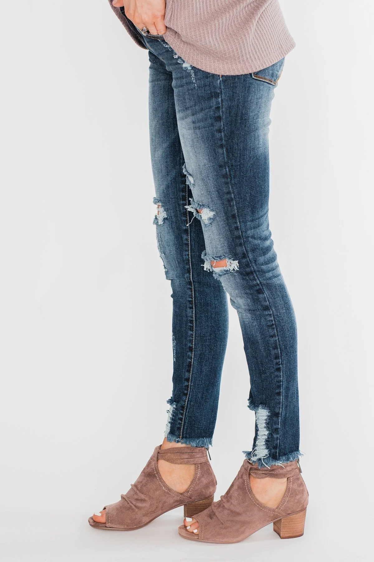 C'est Toi Distressed Skinny Jeans- Fiona Dark Wash - Image 8