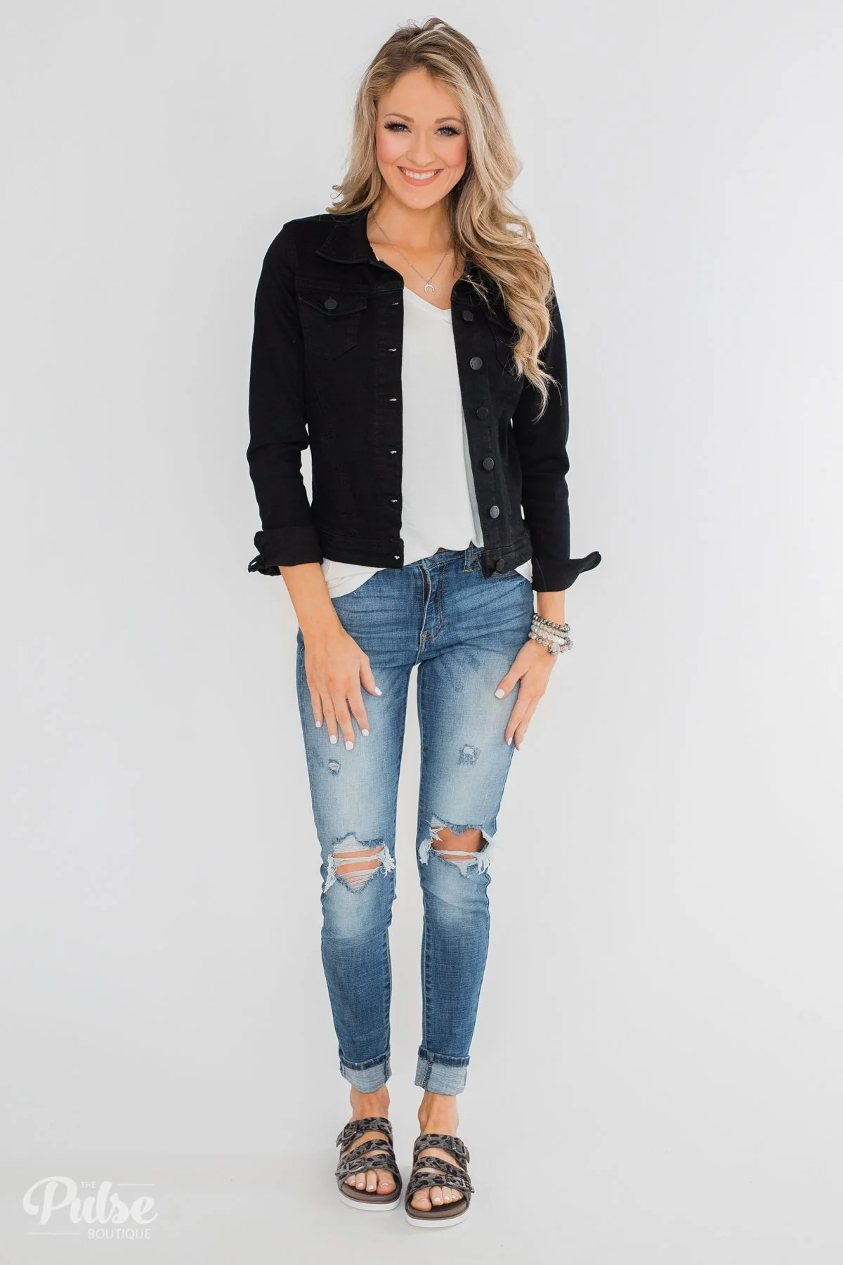 C'est Toi Non-Distressed Denim Jacket- Black - Image 4