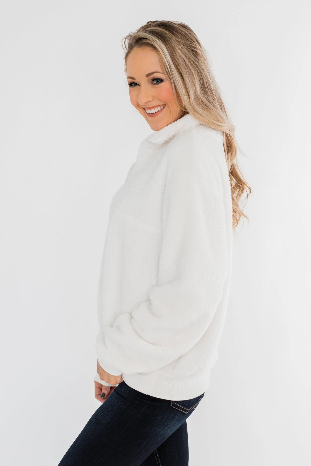 C'est Toi Quarter Zip Pullover Sherpa- Off White - Image 10