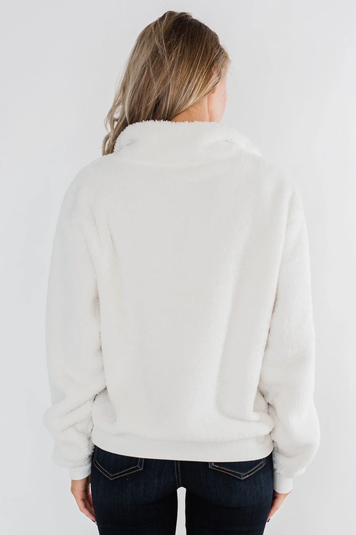 C'est Toi Quarter Zip Pullover Sherpa- Off White - Image 12