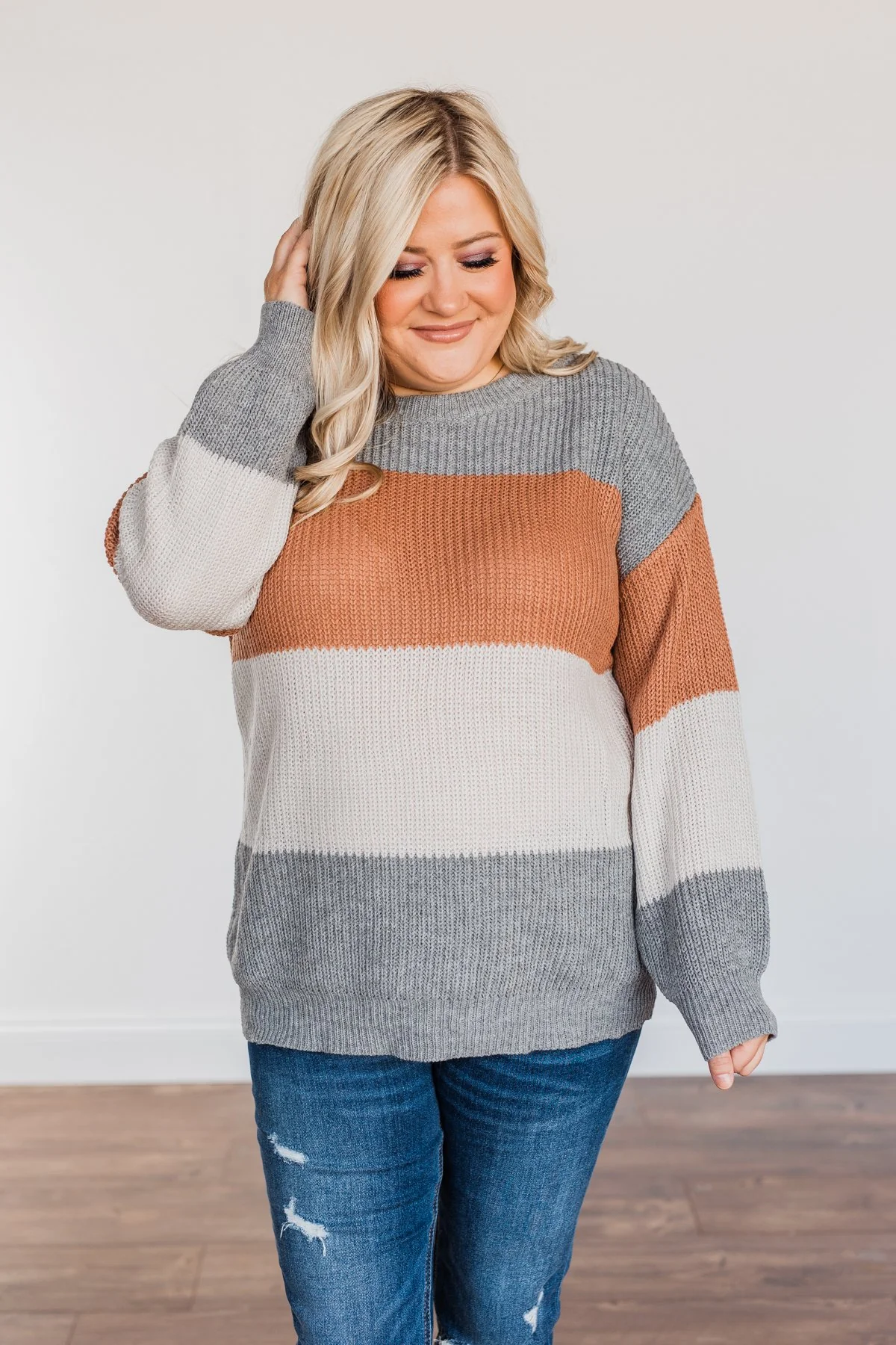 Chance To Change Knit Color Block Sweater- Grey & Camel - Image 15