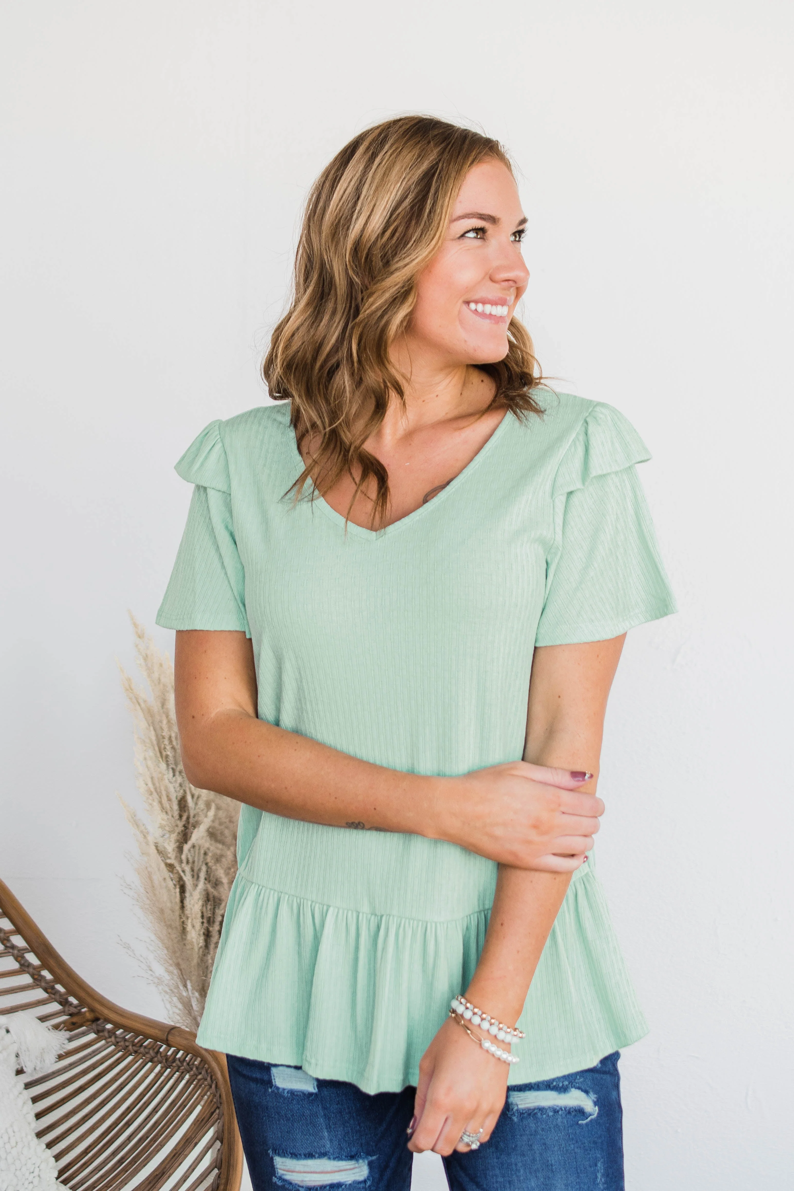 Change My Ways Ruffle Sleeve Top- Mint - Image 2