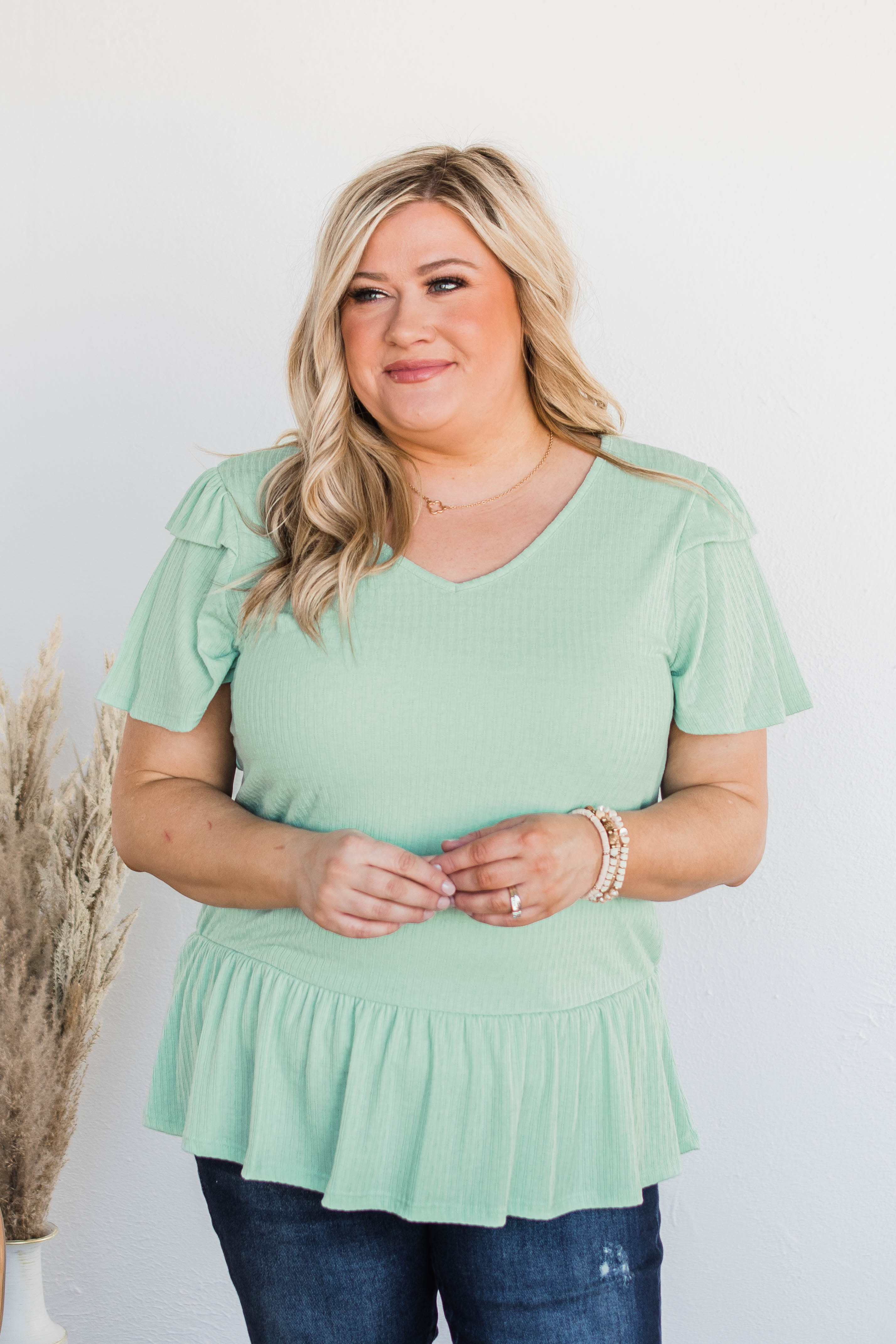 Change My Ways Ruffle Sleeve Top- Mint - Image 3