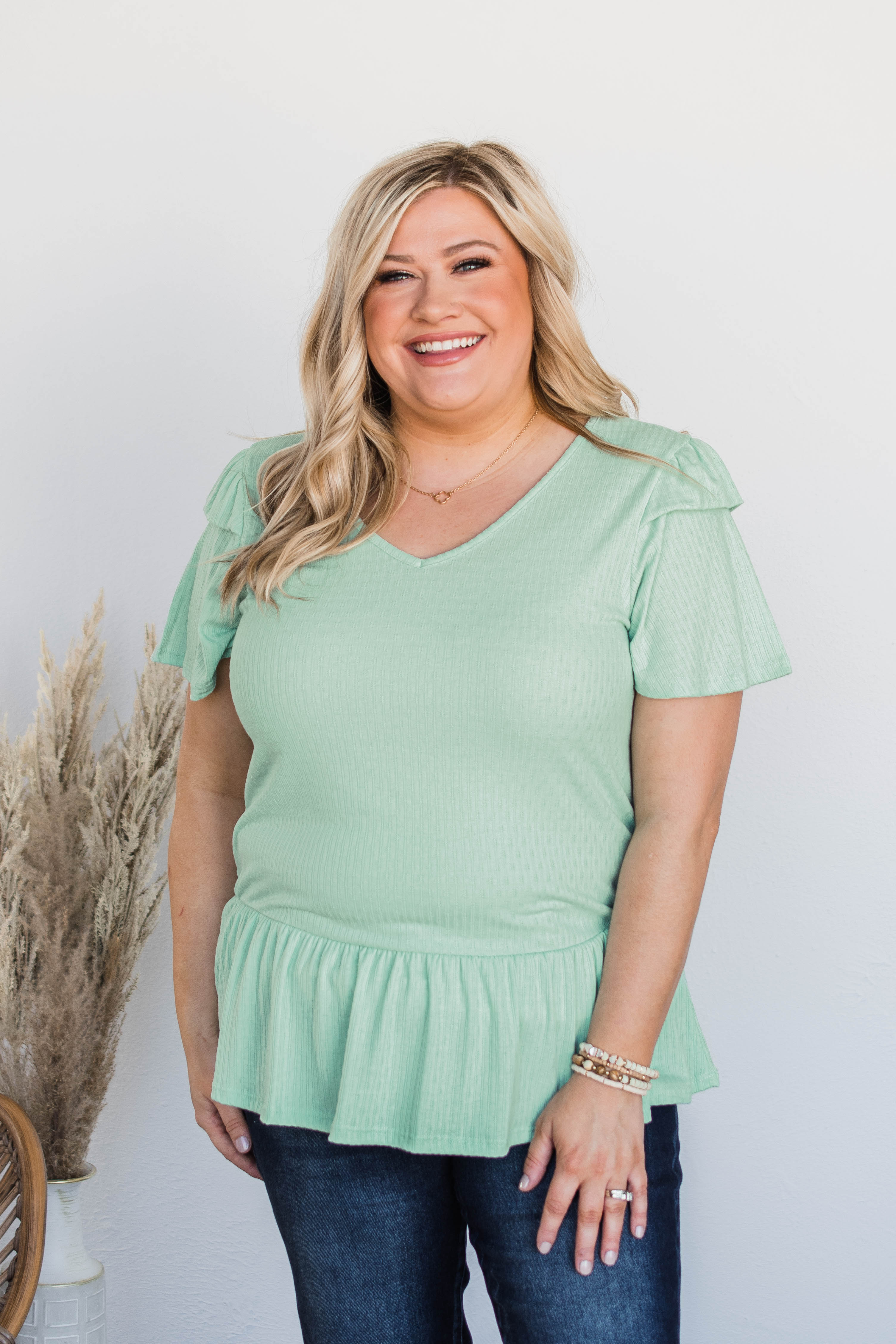 Change My Ways Ruffle Sleeve Top- Mint - Image 4