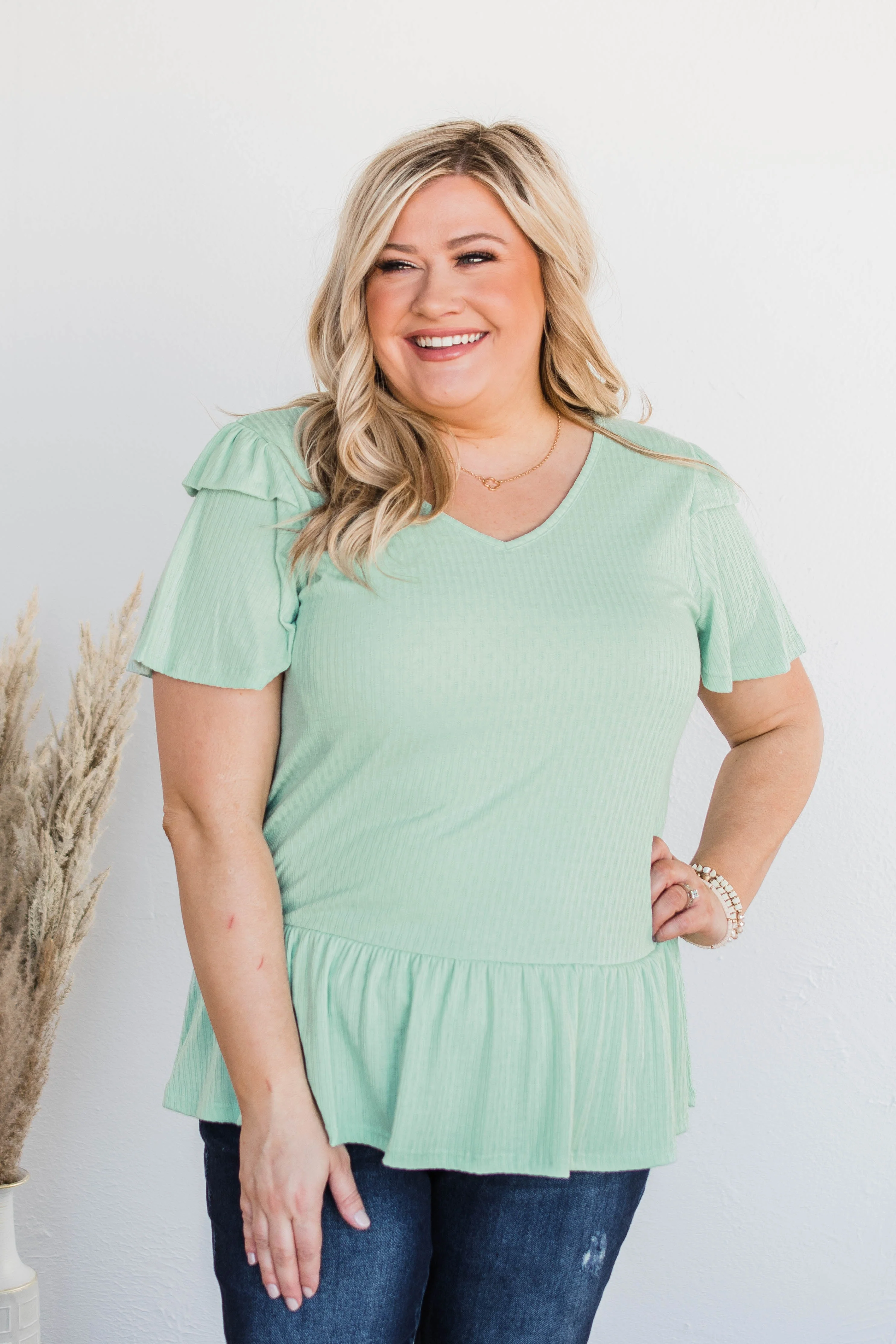 Change My Ways Ruffle Sleeve Top- Mint - Image 5
