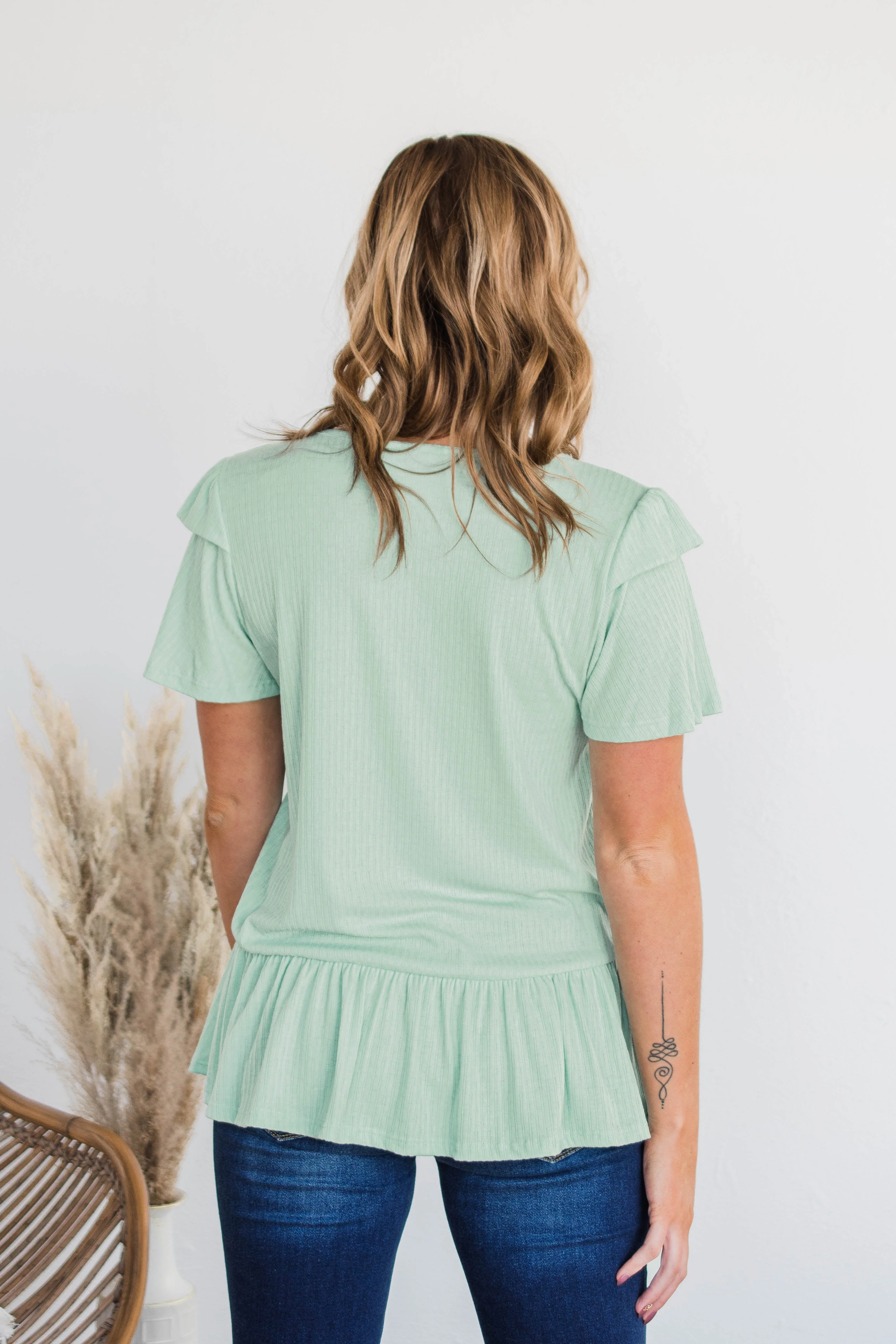 Change My Ways Ruffle Sleeve Top- Mint - Image 7