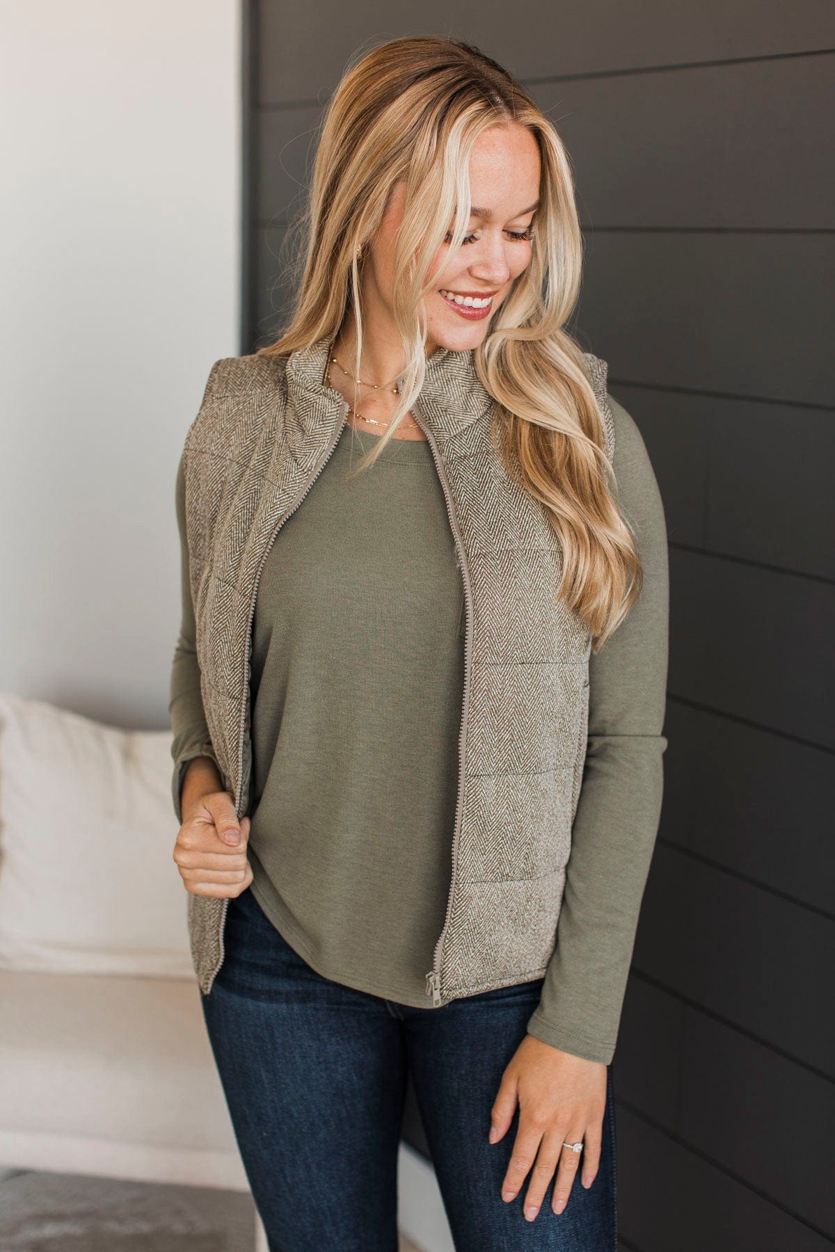 Change Of Tune Puffer Vest- Olive - Image 3