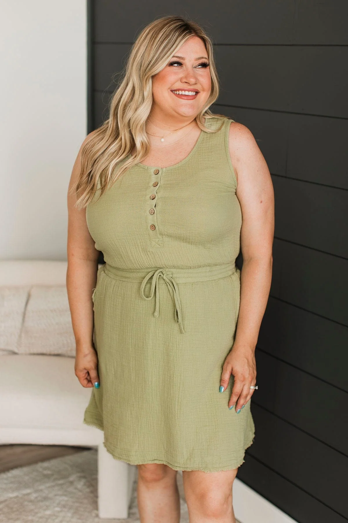 Changing Fate Cotton Dress- Light Olive - Image 3