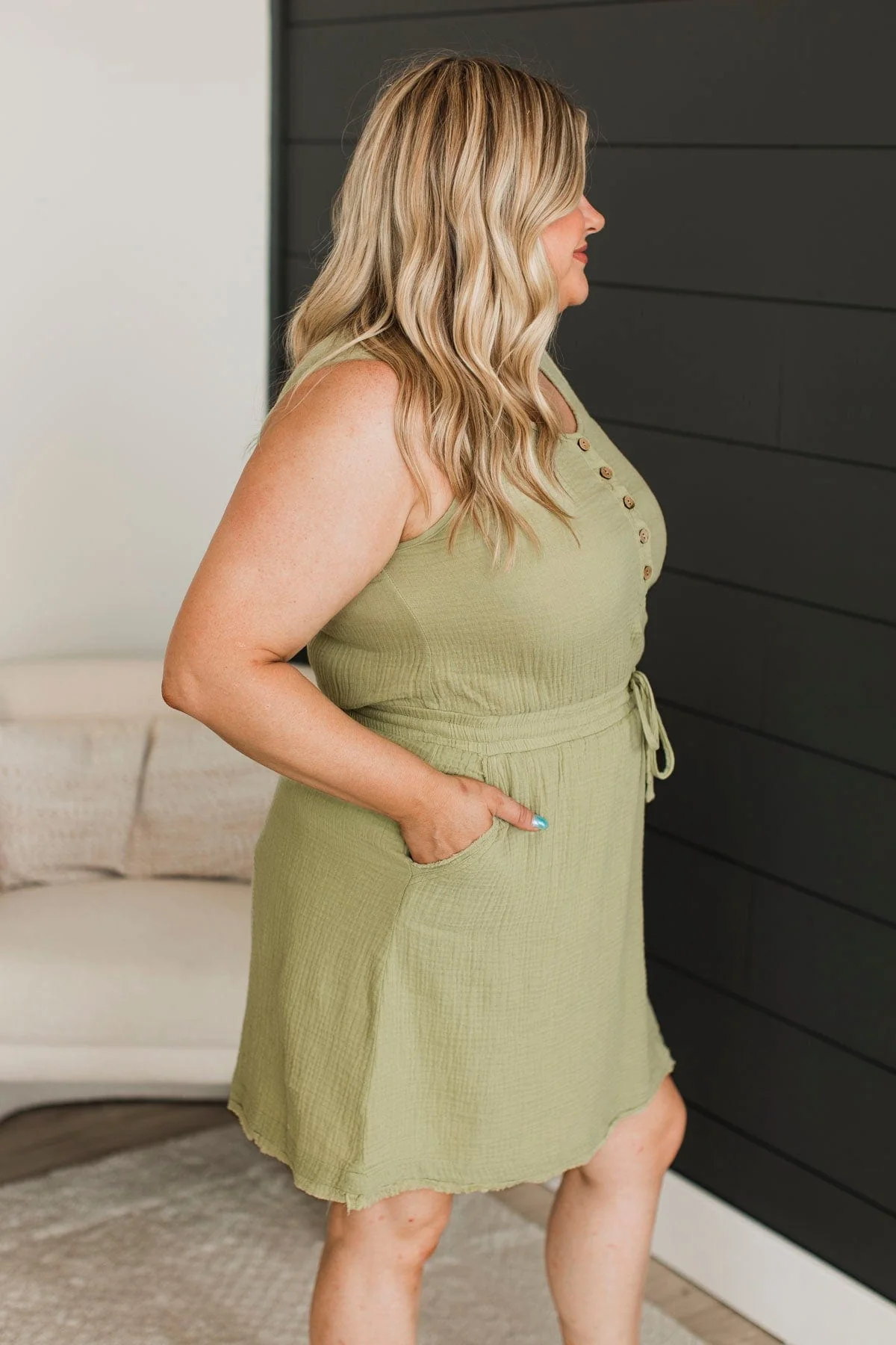 Changing Fate Cotton Dress- Light Olive - Image 5