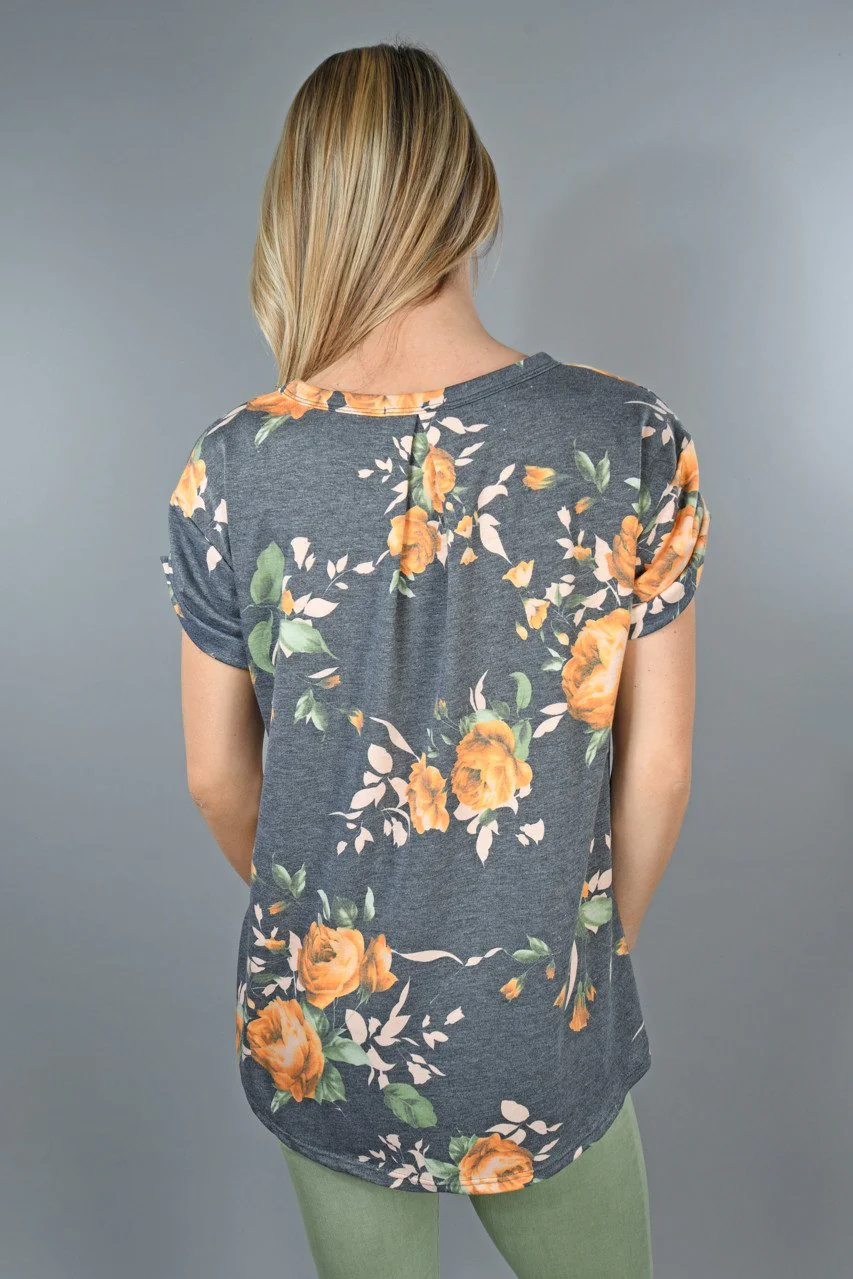 Charcoal and Yellow Floral Top - Image 9