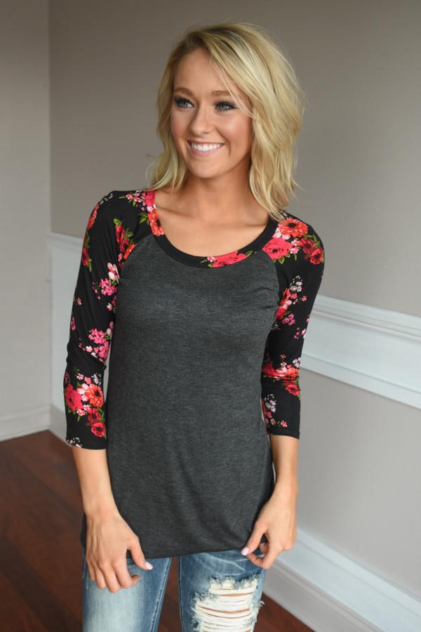 Charcoal Floral - Red - Image 2