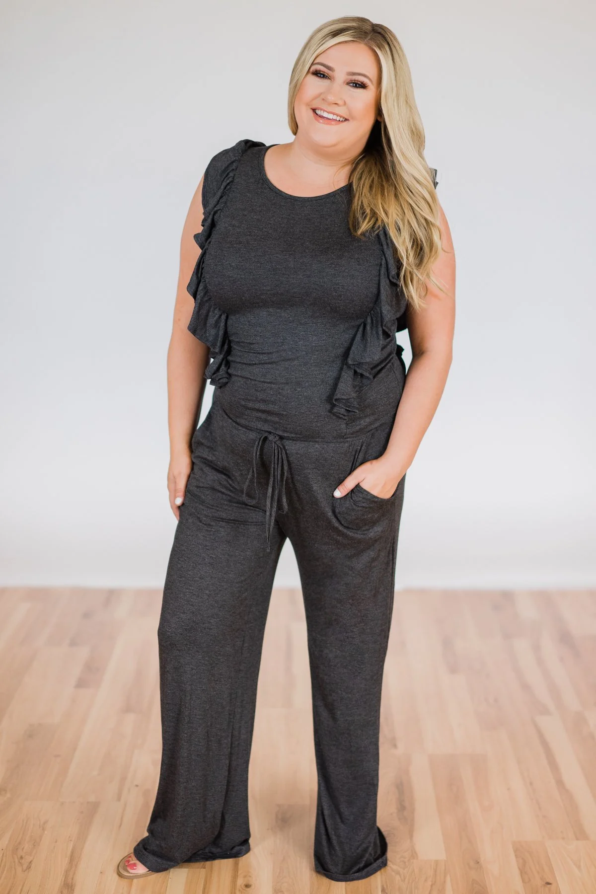 Charcoal Ruffle Jumpsuit - Image 3